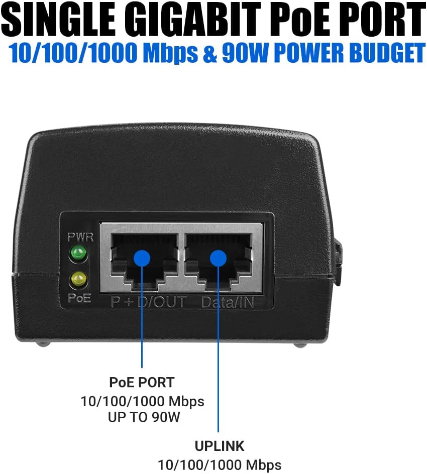 BV-Tech Gigabit Power Over Ethernet PoE++ Injector | 90W | 802.3 af/at/bt | Plug & Play | up to 325 Feet