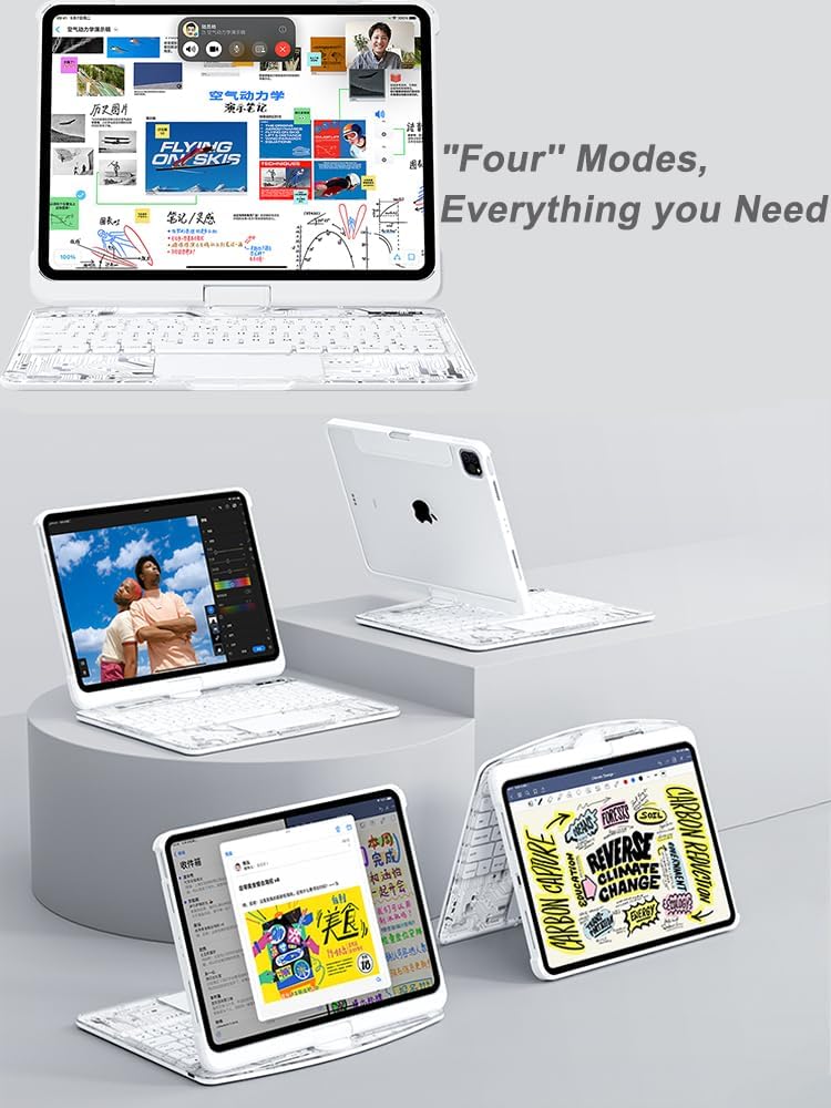 KARTICE Case with Wireless Keyboard Compatible with iPad Pro 11 2024 11 inch, Multi-Touch Trackpad, 7 Color Backlight, 360° Rotating Stand with Pencil Holder for iPad Pro 11, Excludes iPad and Pencil