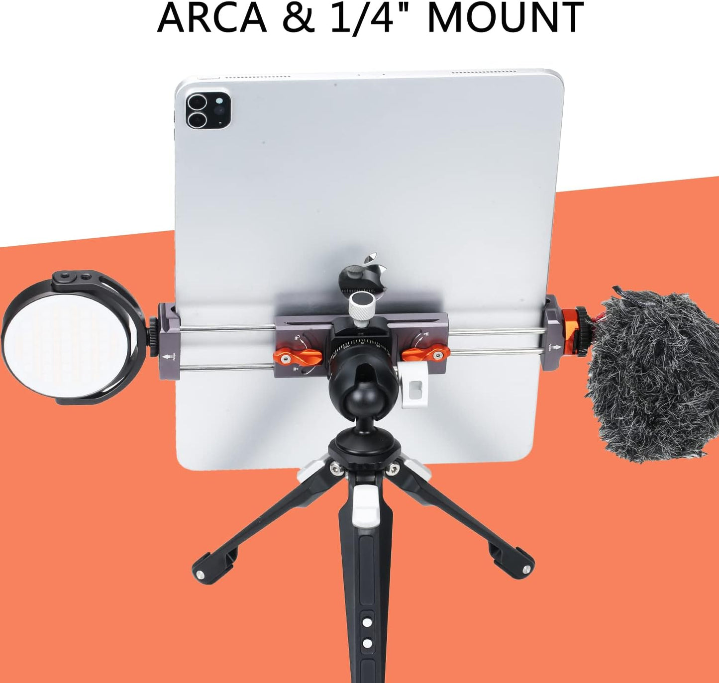 Metal iPad Tripod Mount Adapter, Tablet Holder with Rotatable Cold Shoe Mount - Compatible with iPad Pro, Air, Galaxy Tab, iPhone