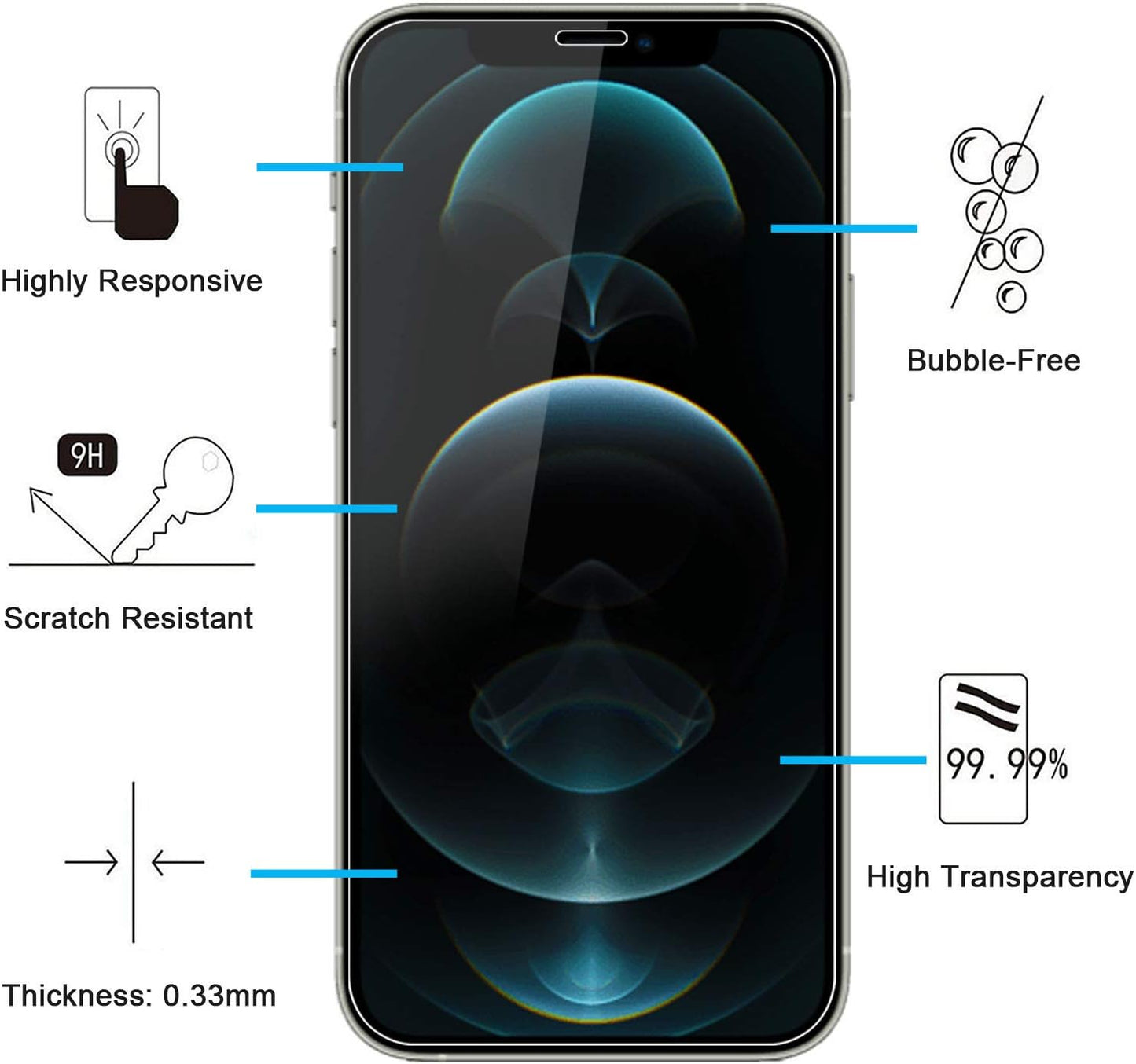 NEW'C 3 Pack Designed for iPhone 12 Pro Max Screen Protector (6.7"), Enhanced Tempered Glass Protection, Case Friendly Anti Scratch Bubble Free Ultra Resistant