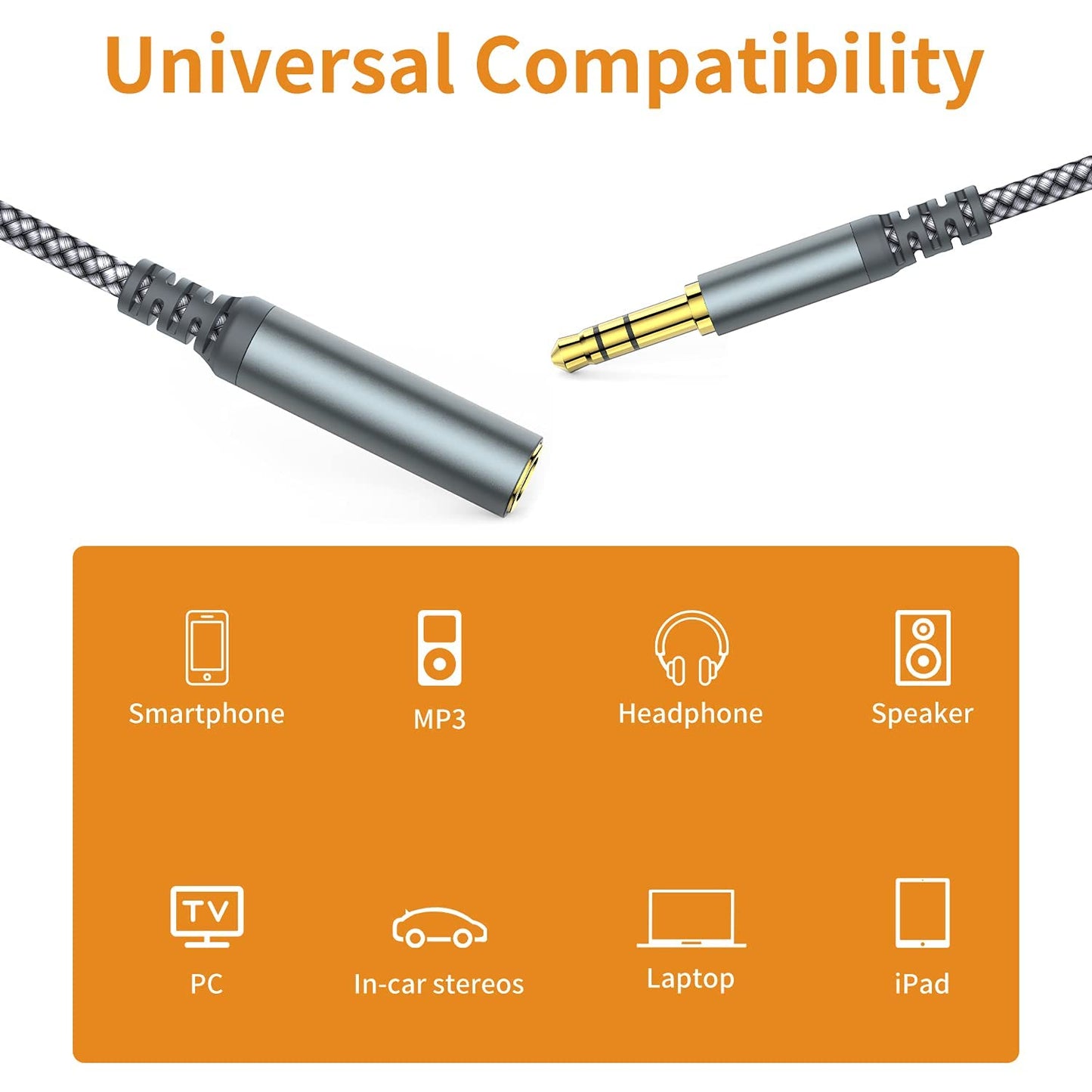 MCSPER Headphone Extension Cable, [2-Pack, 3.3ft Hi-Fi ] 3.5mm Extension AudioMale to Female Aux Adapter Hi-Fi Sound Stereo Extender Cord for Headset, iPhone, iPad, Smartphones, Tablets & More (Grey)