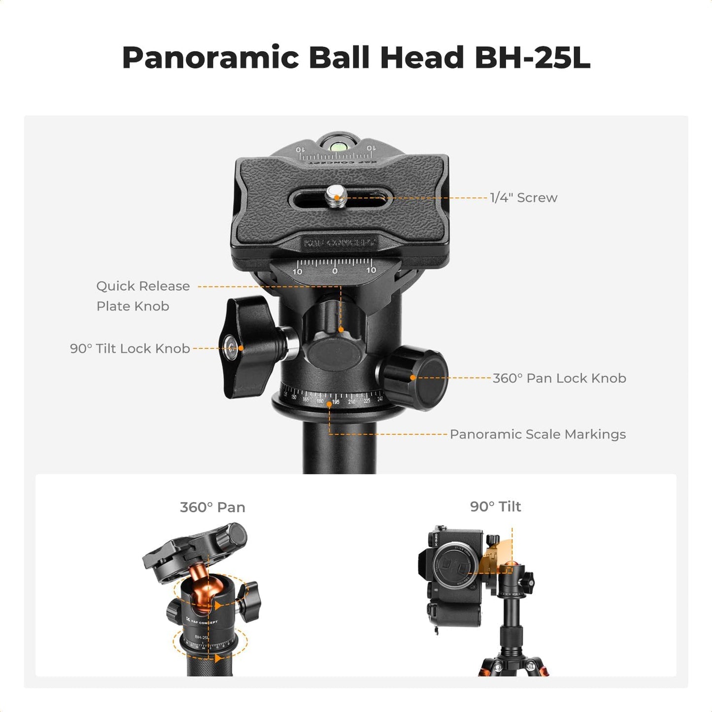 K&F CONCEPT Mini Desktop Tripod, 20.5''/ 52cm Compact Desk Tripod with 360 Degree Ball Head, 1/4 inch Quick Release Plate for Camera Video Camcorder, Load up to 13.22 lbs/6 KG