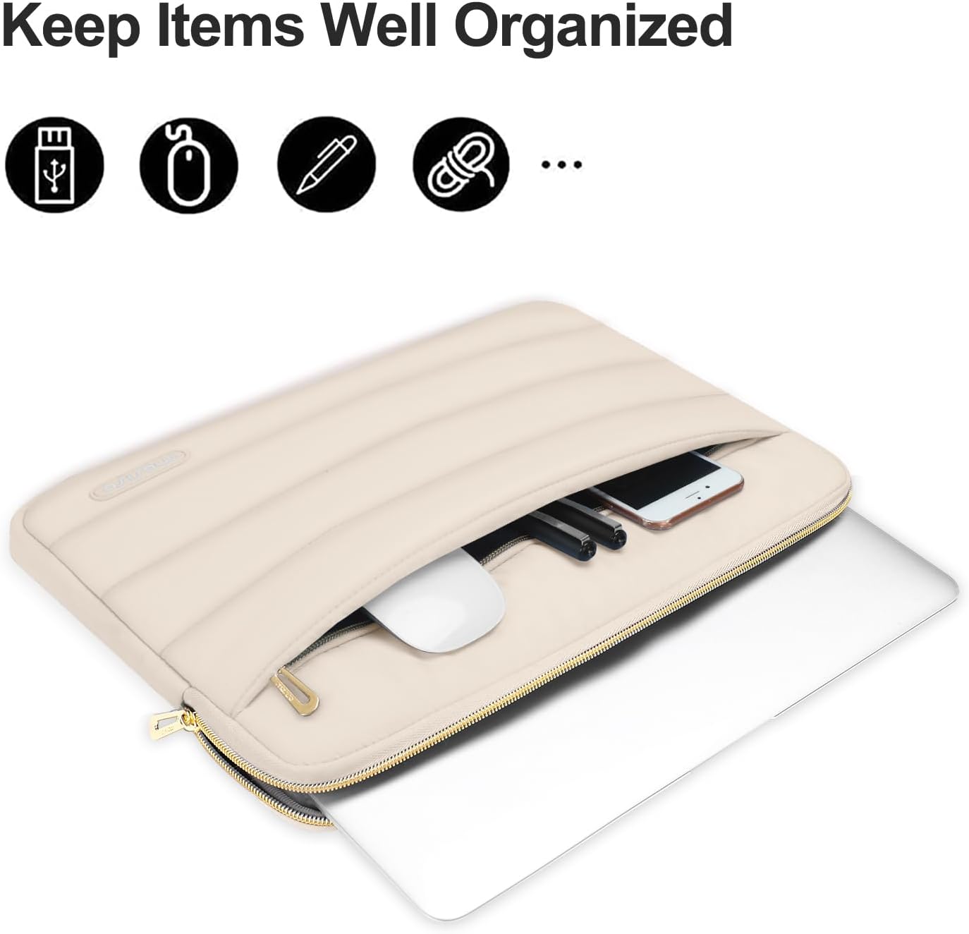 MOSISO 15-15.6 inch Laptop Case, 16 inch Puffy Laptop Sleeve Compatible with MacBook Pro 16, HP Dell ASUS Acer Toshiba Lenovo Notebook Computer, Polyester Horizontal Bag with Small Case, Sand