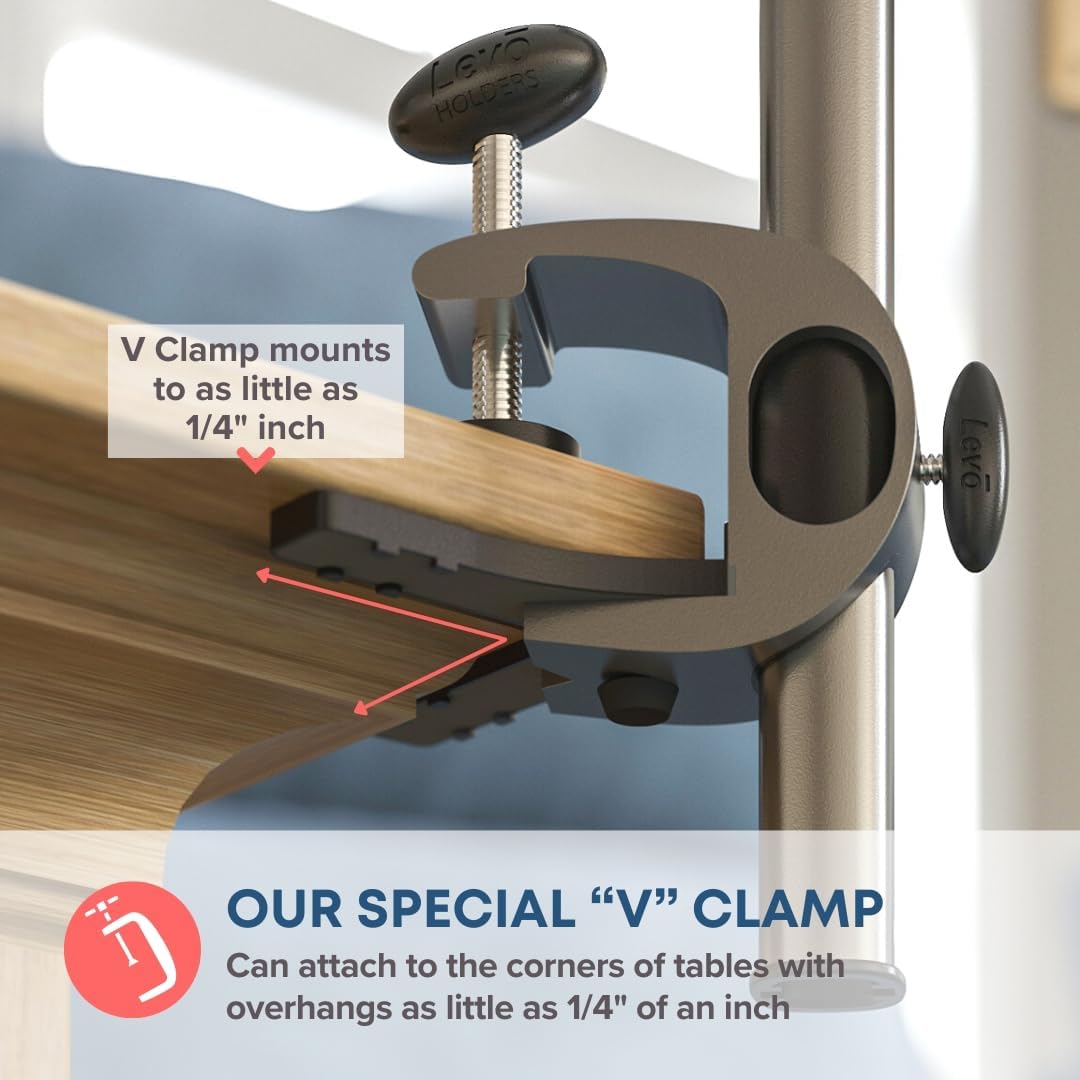 LEVO Deluxe Table Clamp for All Best Tablet PCs, iPads, iPad Mini, New iPad Pro, Galaxy, Nexus, Xoom, Surface Pro, Miix, Nook, Fire, and Other Tablets and e Readers Gunmetal Color - G2