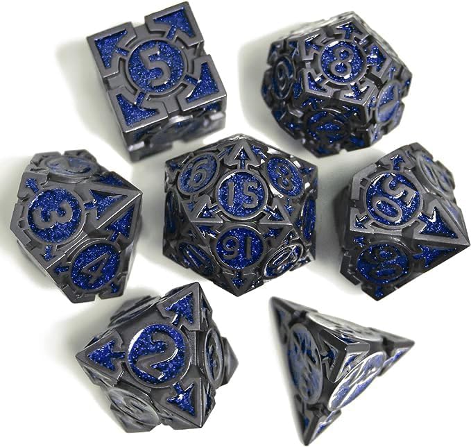 RULE DICE D&D Metal Dice Set, 7 die Metal DND Polyhedral Dice Sets with Gift Metal D and D Dice Box, for Dungeons and Dragons Dice Set and Other Role Playing TMG Games(Sapphire Blue)