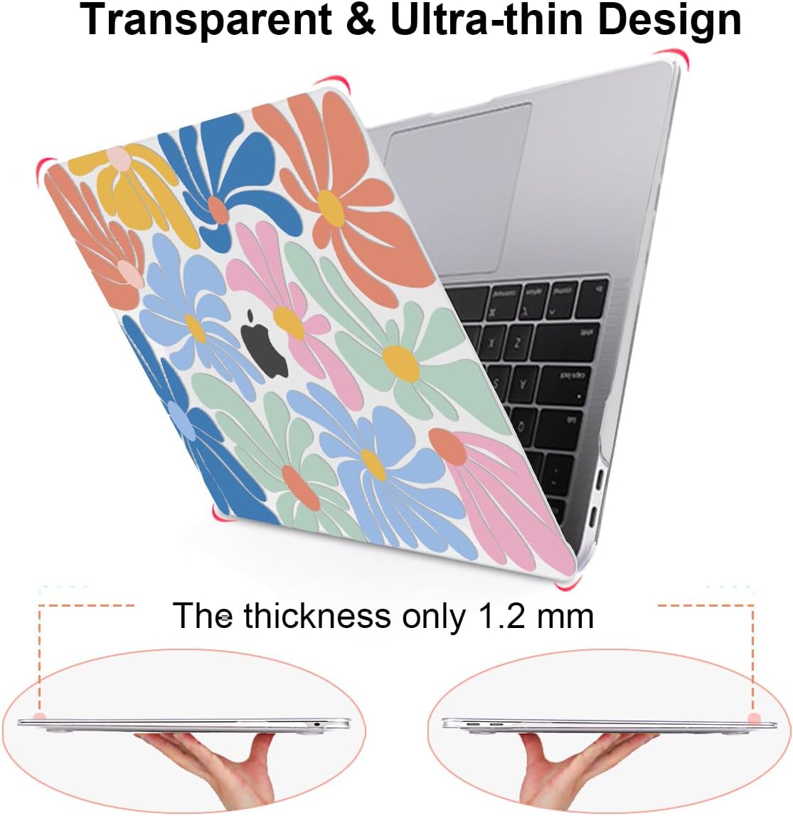 for MacBook Air 13 inch Case 2021 2020 2019 2018 A2337 M1 A2179 A1932 Cover with Touch ID, Crystal Plastic Printed Pattern Hard Shell Case Keyboard Skin Screen Protector, Colorful Flowers