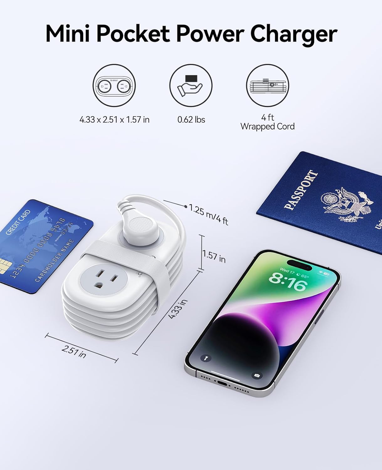 ORICO 20W USB-C PD Travel Power Strip, 4 AC Outlets 3 USB Ports (Fast Charging), 4FT Flat Plug Extension Cord, Cruise Approved, Compact for Business Travel/Dorm -AP3