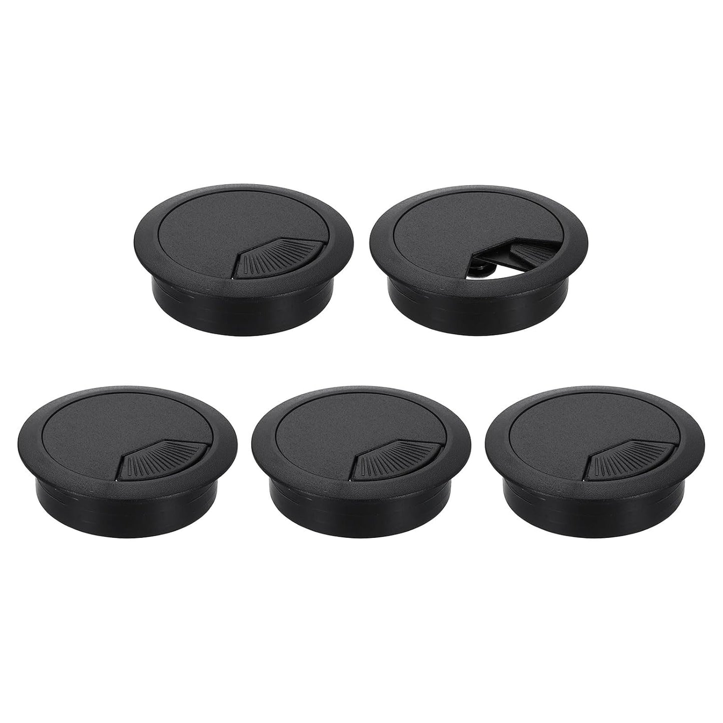 uxcell 5 Pcs 53mm (2.09 Inch) Desk Grommet, Plastic Cable Hole Cover, Wire Cord Cable Organizer for Home Office Computer Desk Cabinet, Black