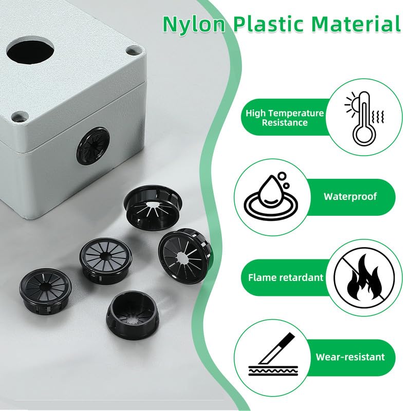 15PCS Cable Grommets, 1-3/8"(35mm) Desk Hole Cover Petal Shaped Buckle Type Nylon Snap Bushing Grommet, Wire Hole Cover Insert for Cables and Cords Management and Protection of Cabinet, Black