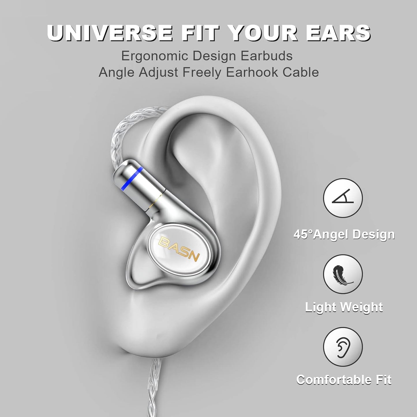 BASN Metalen PRO 4 Drivers in-Ear Monitors Headphones for Musicians, Noise Isolating Enhanced Bass Sound Earphones with CNC Metal Craft Shell, Wired Upgraded Detachable MMCX Cables(White)