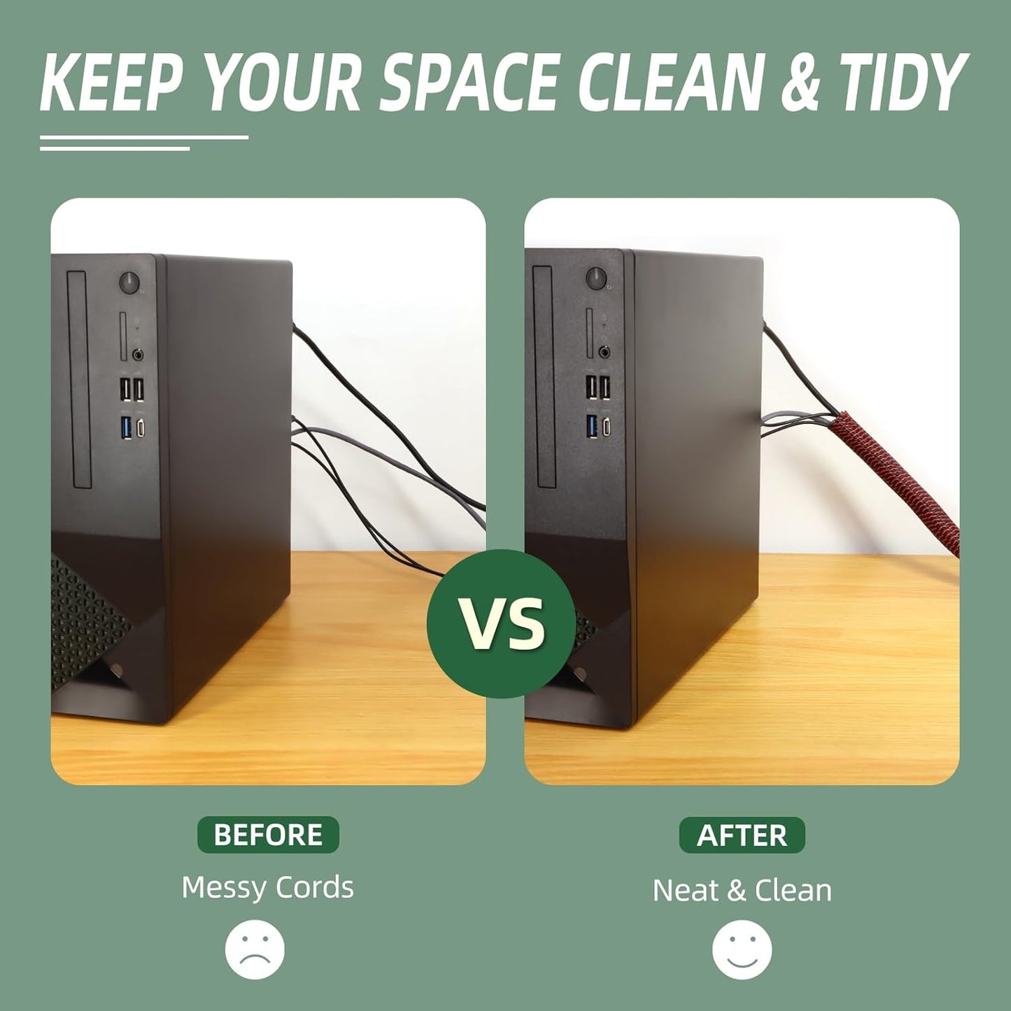 Split Wire Loom Tubing, Cable Protector Sleeve, Braided Cable Management for TV/Computer/Home Theater/Engine Bay, Cord Protectors from Pets No Chew (Red and Black, 1/2"-10ft)