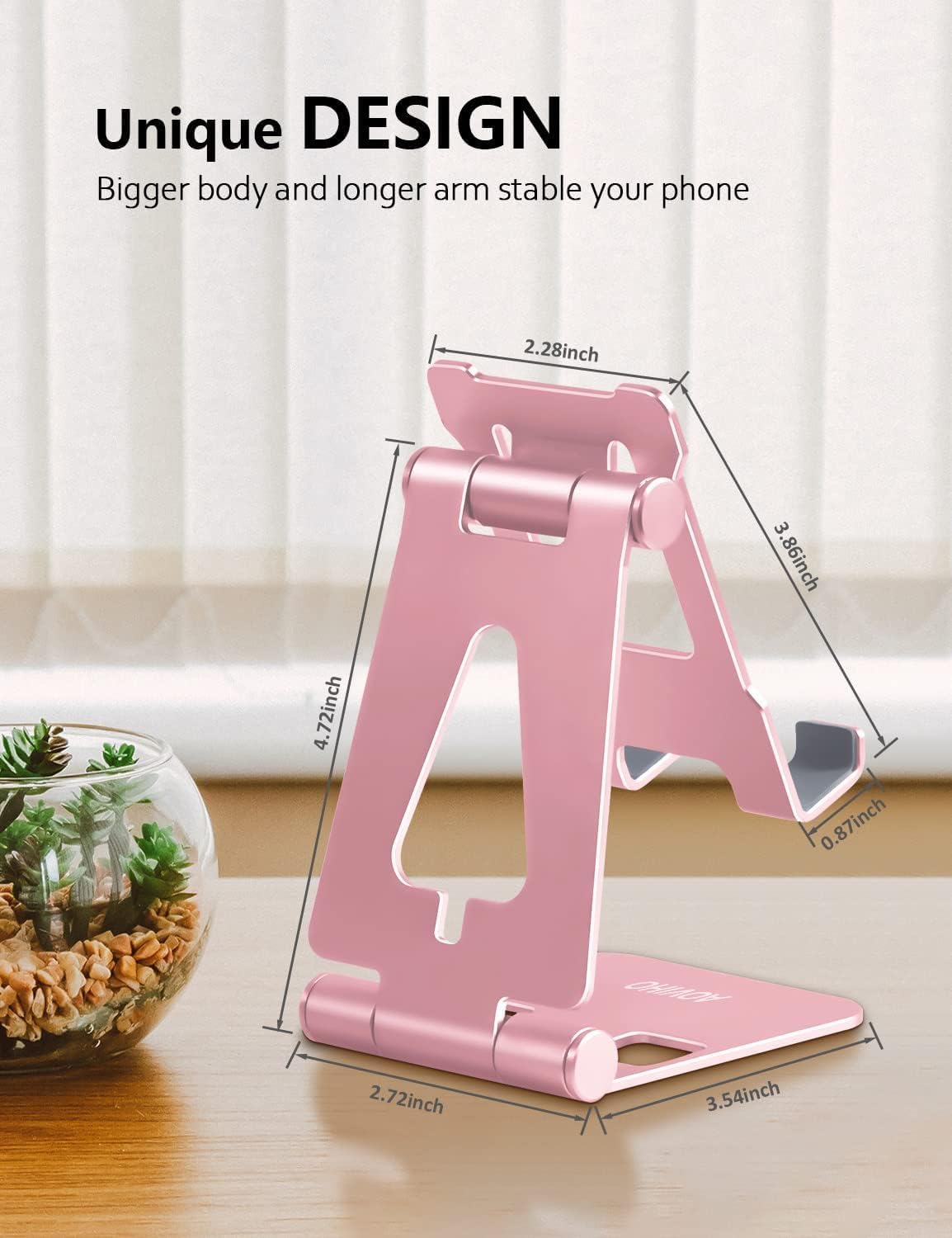 Cell Phone Stand for Desk, Adjustable Desktop Phone Holder Stand, Foldable Moblie Phone Dock for iPhone 15 14 13 12 11 Pro Xs Max Xr X 8 7 6 5 5s SE Nintendo Switch All Phones, Rose Gold