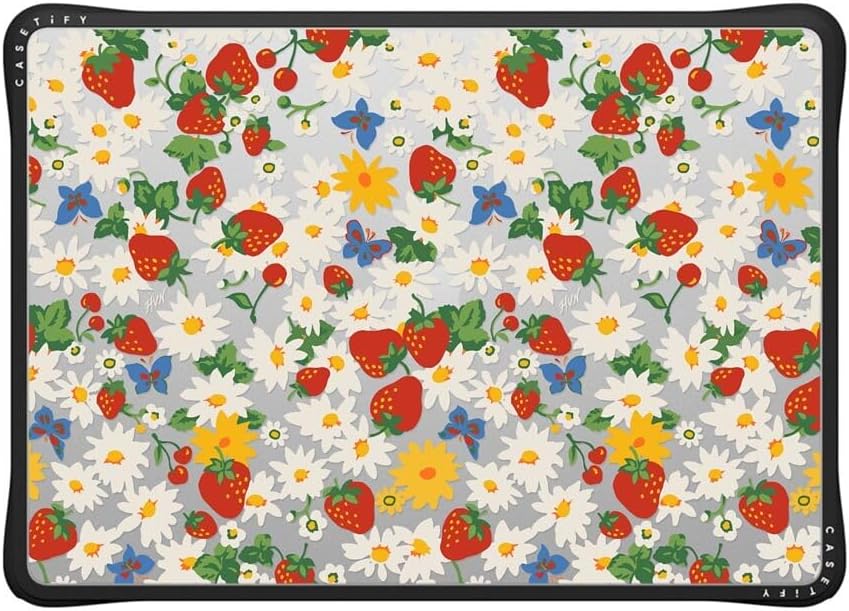CASETiFY Impact MacBook Air 13.6" (M2-M4) Case [Cushioned Impact Corners/Scratch-Resistant/Anti-Slip Grip] - Strawberry Daisy - Clear Black