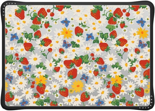 CASETiFY Impact MacBook Air 13.6" (M2-M4) Case [Cushioned Impact Corners/Scratch-Resistant/Anti-Slip Grip] - Strawberry Daisy - Clear Black