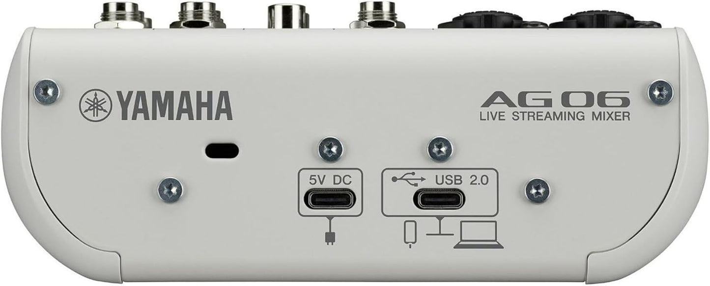 Yamaha AG06MK2 White 6-Channel Live Streaming Loopback Mixer/USB Interface with Steinberg Software Suite
