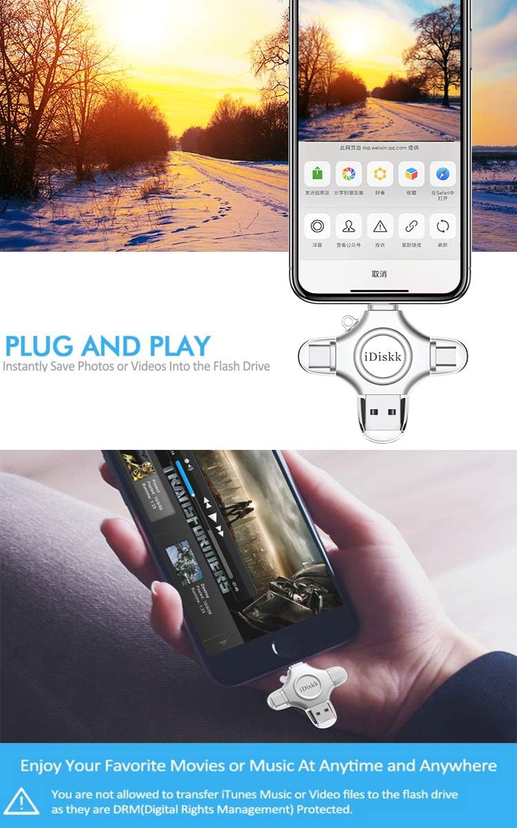 【1T B App*le Certified】 iDiskk 1T Photo Memory Stick for iPhone USB Flash Drive for USB-C iPad Android, Samsung USB for iPhone 16/15/14/13/13 pro/12/12 pro/12 mini/11/11/Pro/XR/X, Photo Stick for PC