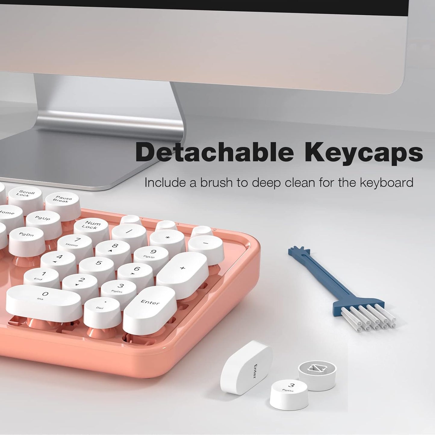 KNOWSQT Wireless Keyboard and Mouse Combo - White-Orange Full-Sized 2.4 GHz 104 Keys Typewriter Cute Keyboard, Round Keycap and Optical Mouse for Windows, Computer, PC, Laptop, Desktop