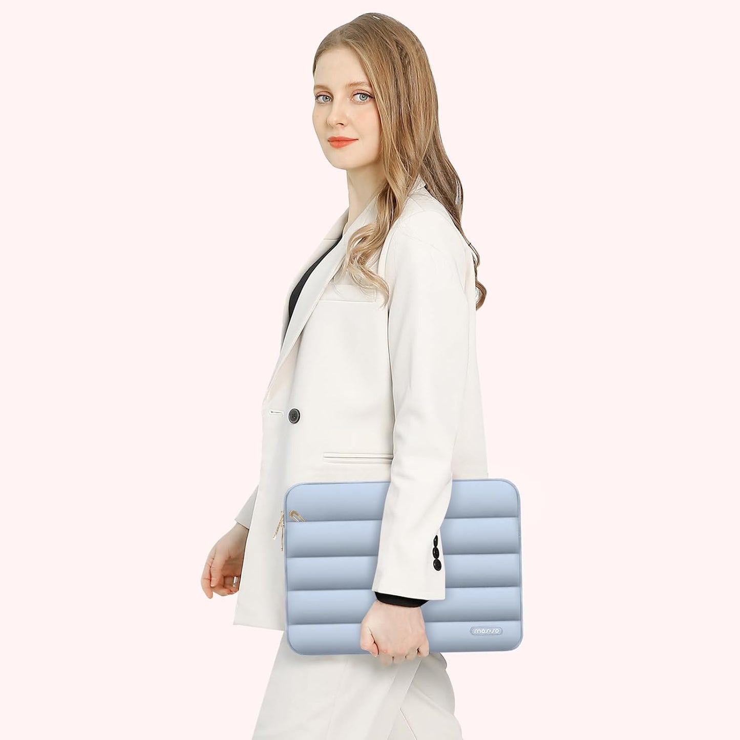MOSISO 13.3 inch Laptop Case, 13-13.3 inch Puffy Laptop Sleeve Compatible with MacBook Air 13 13.6 M4 M3 M2 M1/Pro 13/Pro 14, HP Dell ASUS Lenovo,Polyester Horizontal Bag with Small Case, Baby Blue