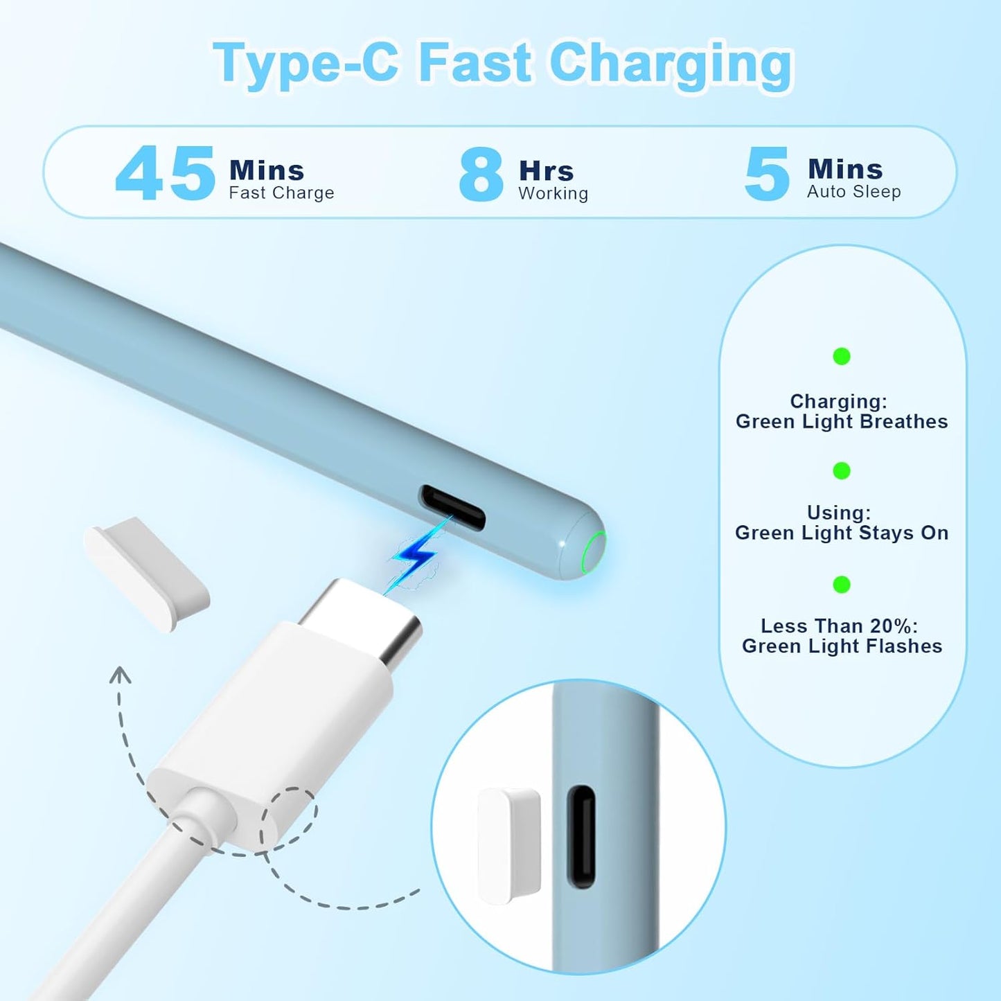 Pencil 2nd Generation for iPad 2018-2024 with Magnetic Wireless Charging Compatible with Apple iPad Pro 13”(M4)/12.9”/11”,iPad Air 6(M2)/5/4/3,iPad mini 7(A17 Pro)/6/5,iPad10/9/8/7/6 Blue