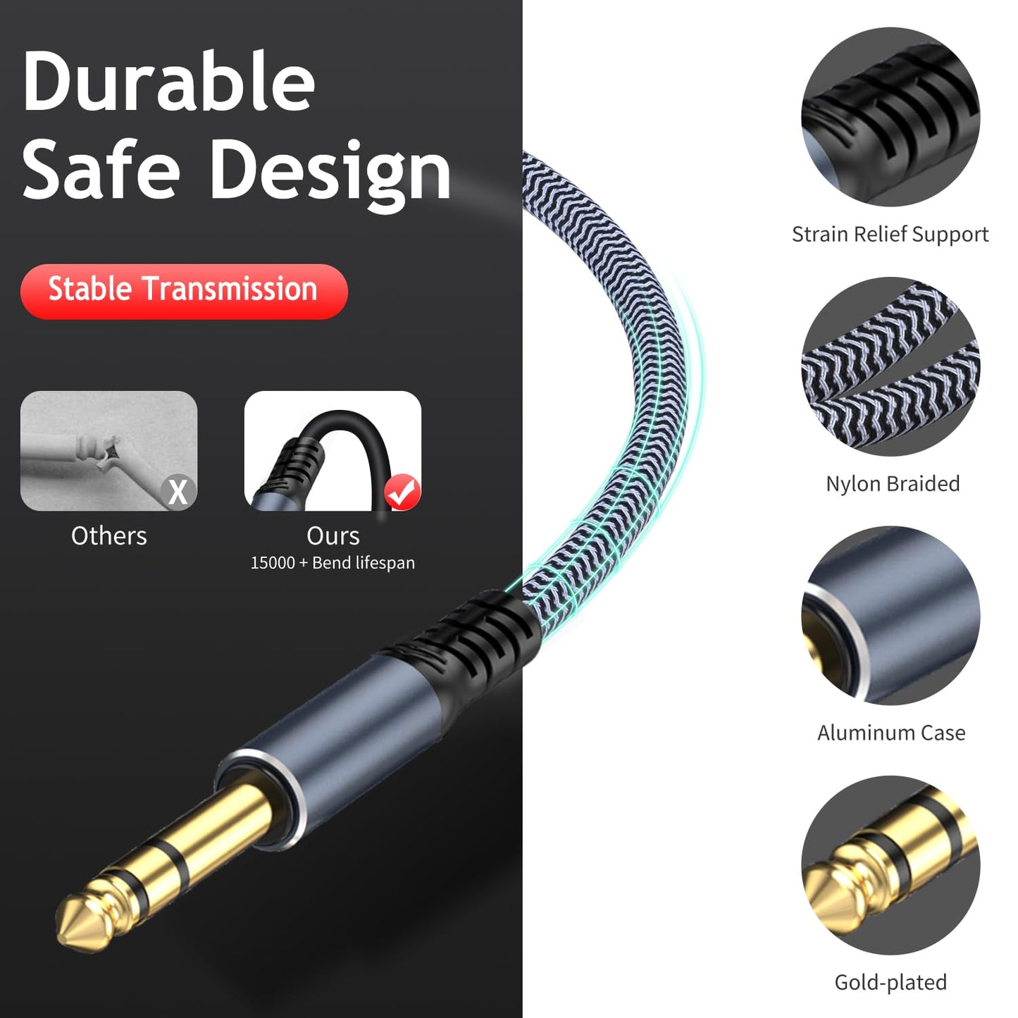 1/4" Male to Female Stereo Headphone Extension Cable - 25ft Quarter Inch Guitar Cable