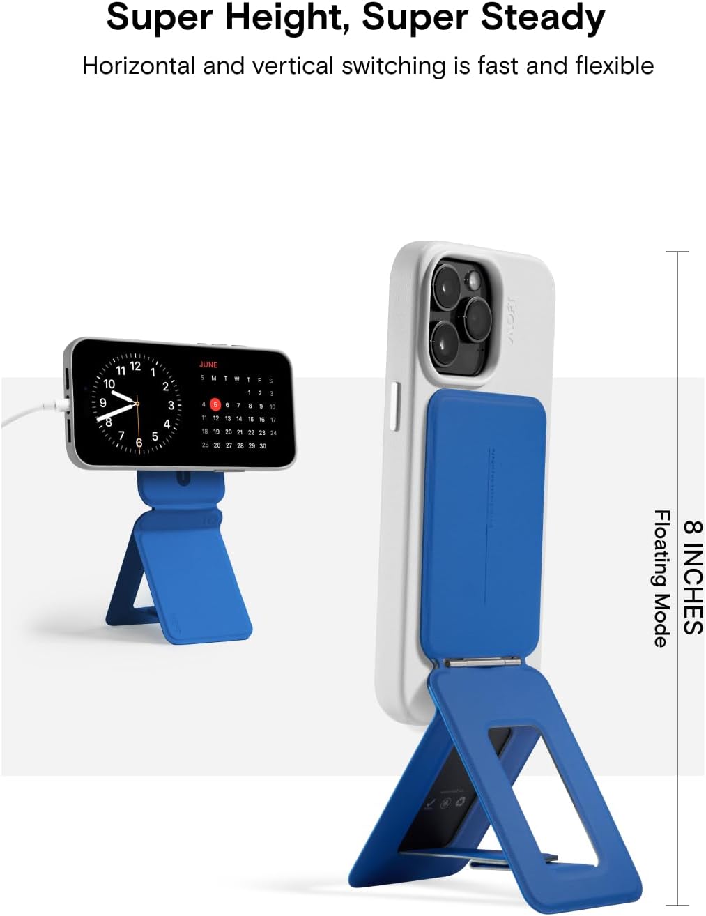 MOFT Phone Tripod Stand Selfie Stick for iPhone, Multi-Angles iPhone Stand, Lightweight & Portable Phone Holder, Strong Magnets, MOVAS Vegan Leather, Travel Essentials, Sapphire (Without Card Slot)