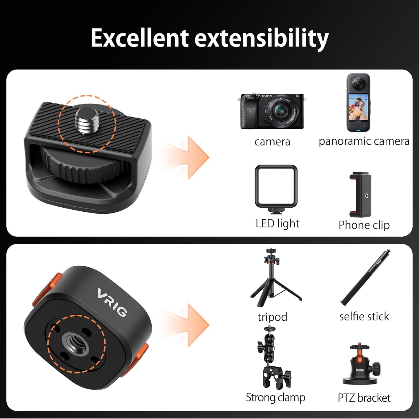 VRIG Magnetic Quick Release Mount Adapter with 1/4" Screw Thread for DJI Osmo Action Pocket3,Insta360 X5/X4/X3,1/4" Screw Hole for Tripod, Monopod