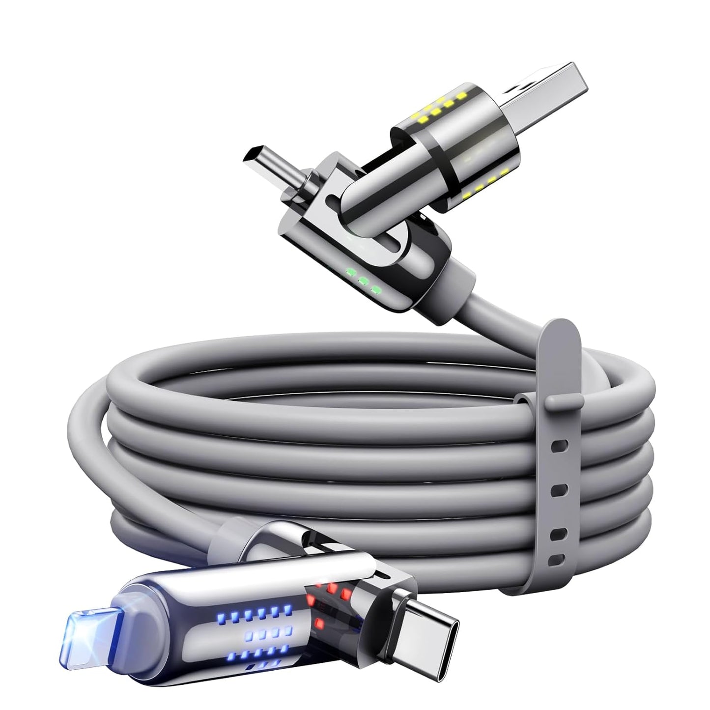 MAGIC JOHN 240W 4 in 1 Charging Cable, 4FT USB C to Lightning Cable [MFi Certified], Chubby USB A/C to C/Lightning with Light for iPhone/MacBook/iPad/Samsung/Switch 2, Multi Chargers for All Devices