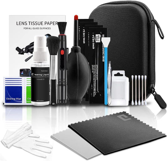 Professional Camera Cleaning Kit (with Waterproof Case),Including Cleaning Solution/5 APS-C Cleaning Swabs/Lens Pen/Air Blower/Cleaning Cloth for DSLR Cameras(Canon,Nikon,Sony)