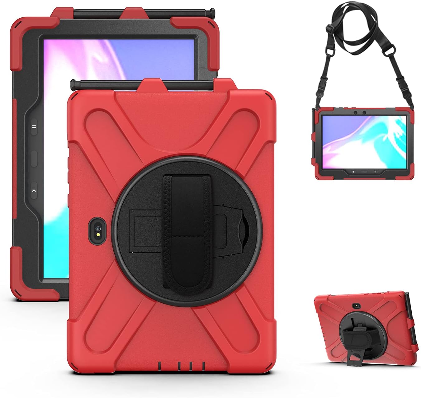 rantice Compatible with Samsung Galaxy TAB Active PRO 10.1 inch/Tab Active4 PRO Case, Heavy Duty Rugged Shockproof Drop Protection Case, Hand Strap&Shoulder Strap for SM-T540/T547/T630/T638 (Red)