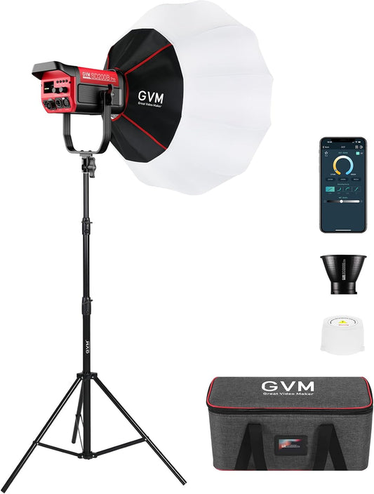 GVM 200W LED Video Light with Lantern Softbox, SD200B Continuous Lighting Kit with Bluetooth Mesh Network/DMX Control, 2700K-6800K Studio Light Photography Lighting Kit, 45400lux/1m, 12 Scene Effects