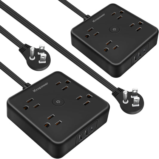 2 Pack Ultra Flat Plug Power Strip,Power Strips with Surge Protection-4 Widely Outlets,6 ft Flat Plug Extension Cord with 3 USB Ports(1 USB C Port),Slim Desk Charging Station,Black