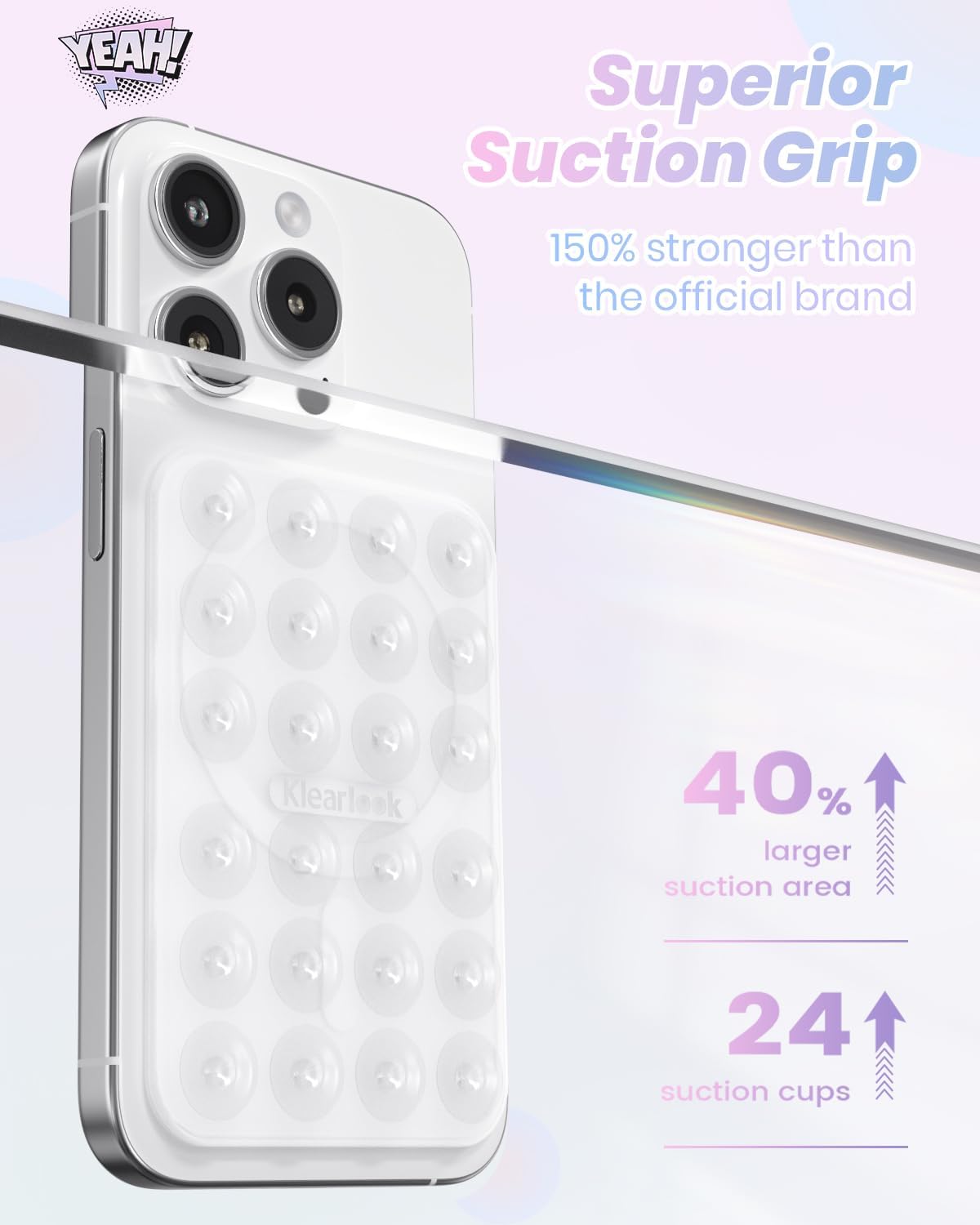 Klearlook Magnetic Suction Phone Mount for MagSafe Case, Removable Sticky Phone Grip Holder for Hands-Free Makeup/Selfie/Live Streaming/Vlog for TikTok & Instagram Influencer/Creator, Transparent