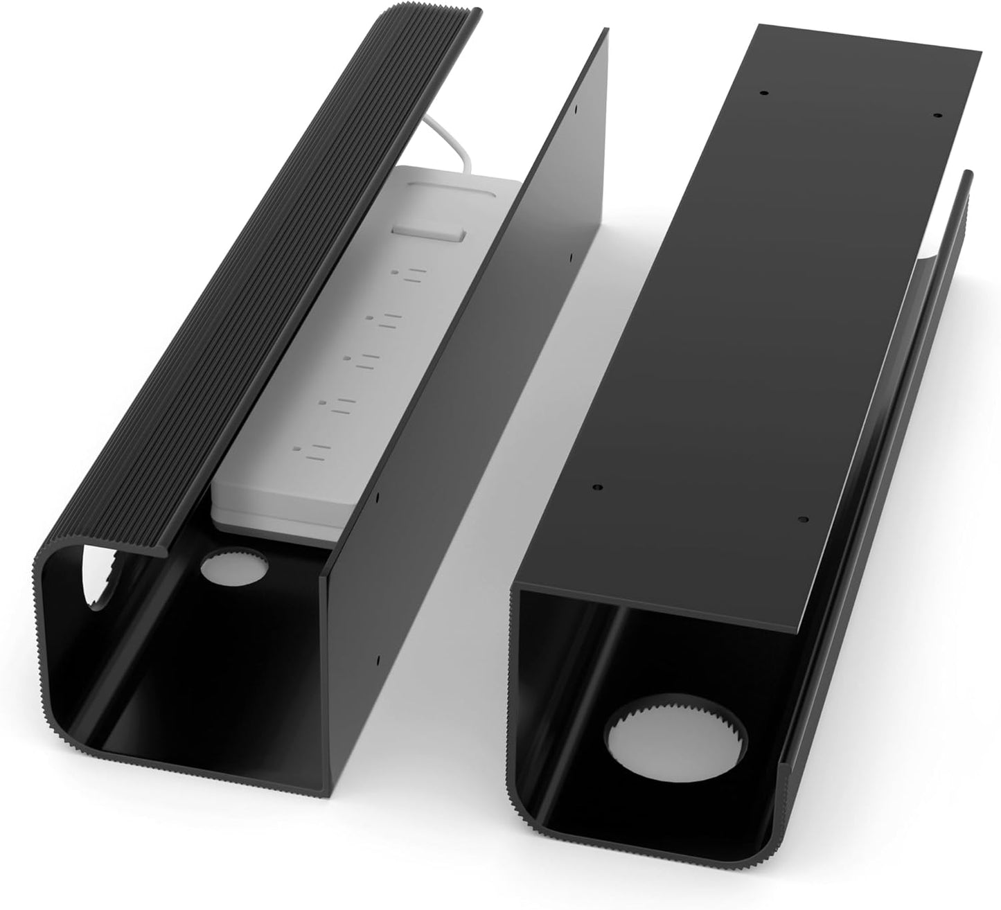 ZhiYo 2 Pack Large Capacity Cable Management Tray 31.5in (2xL15.7in), Thick PVC Under Desk Cable Tray Kit with 4 Cable Clips & 5 Ties, Standing Cord Management Desk Organizer for Office or Home, Black