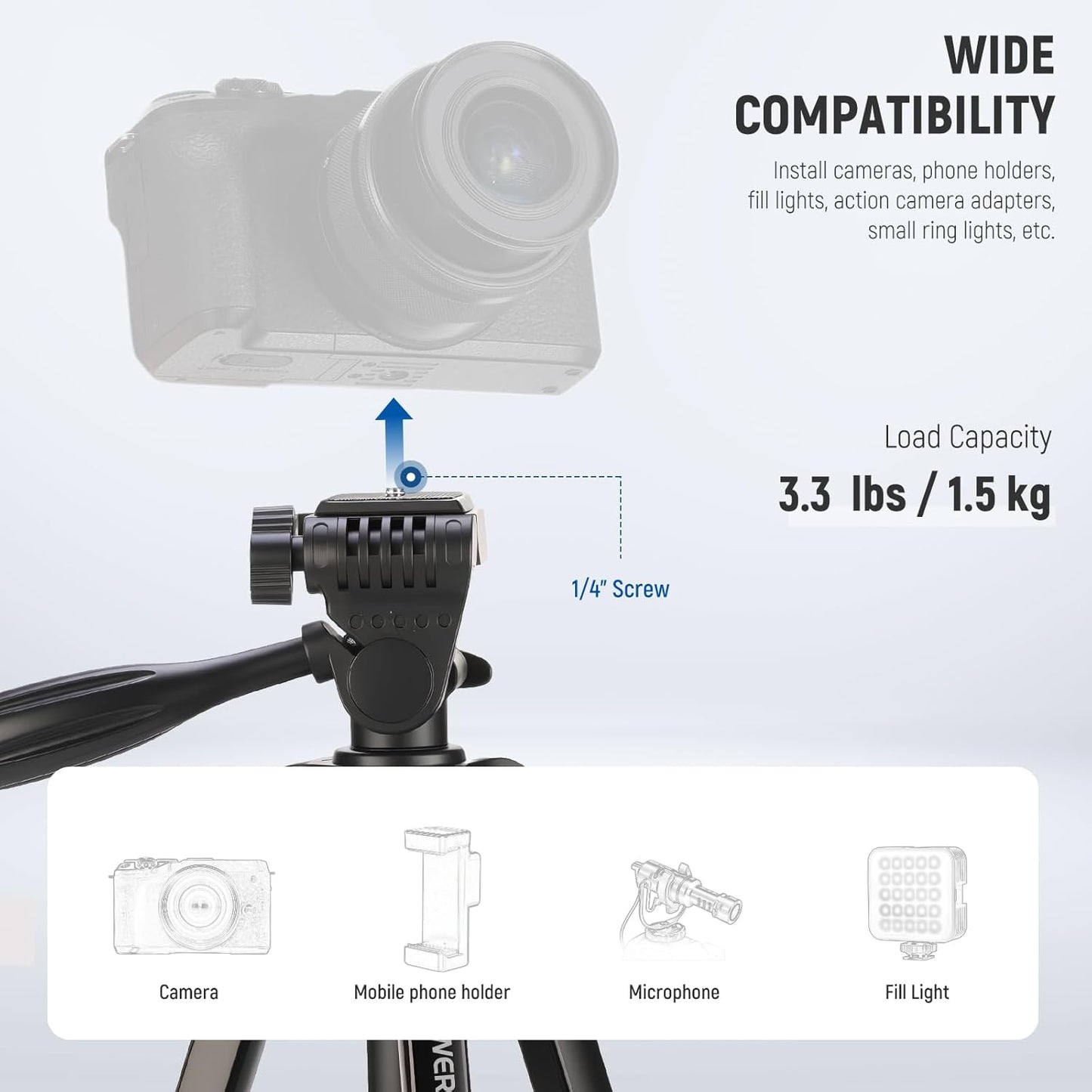 NEEWER Entry Level Version Tripod for Cell Phone & Camera, Metal Lightweight Portable Travel Stand with Cold Shoe Cellphone Holder Mount Compatible with iPhone for Video Recording Filming, TP53