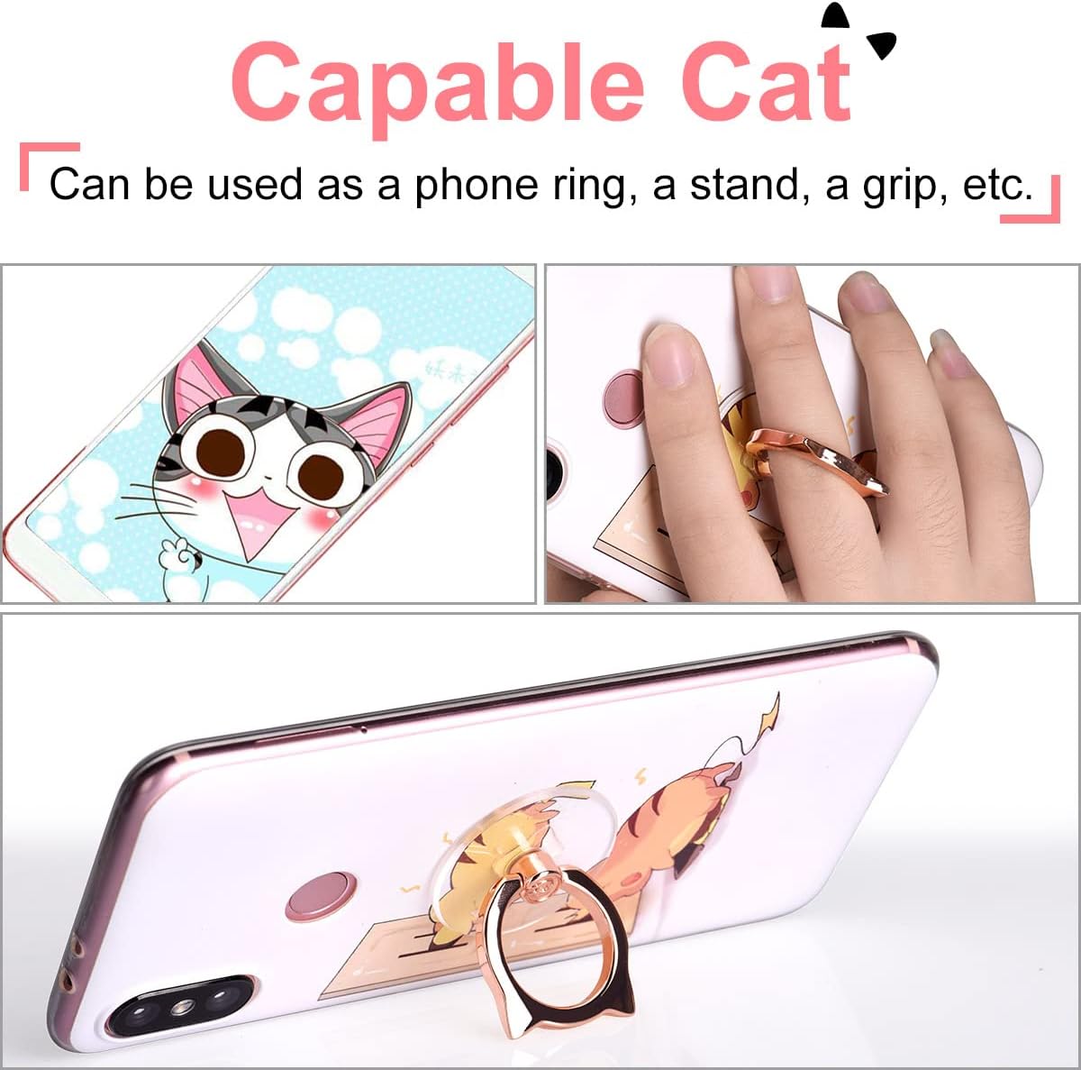 Cat Phone Ring Holder - EI Sonador Clear Cell Phone Ring Holder Transparent Stand Finger Grip (2 Gold Cat)