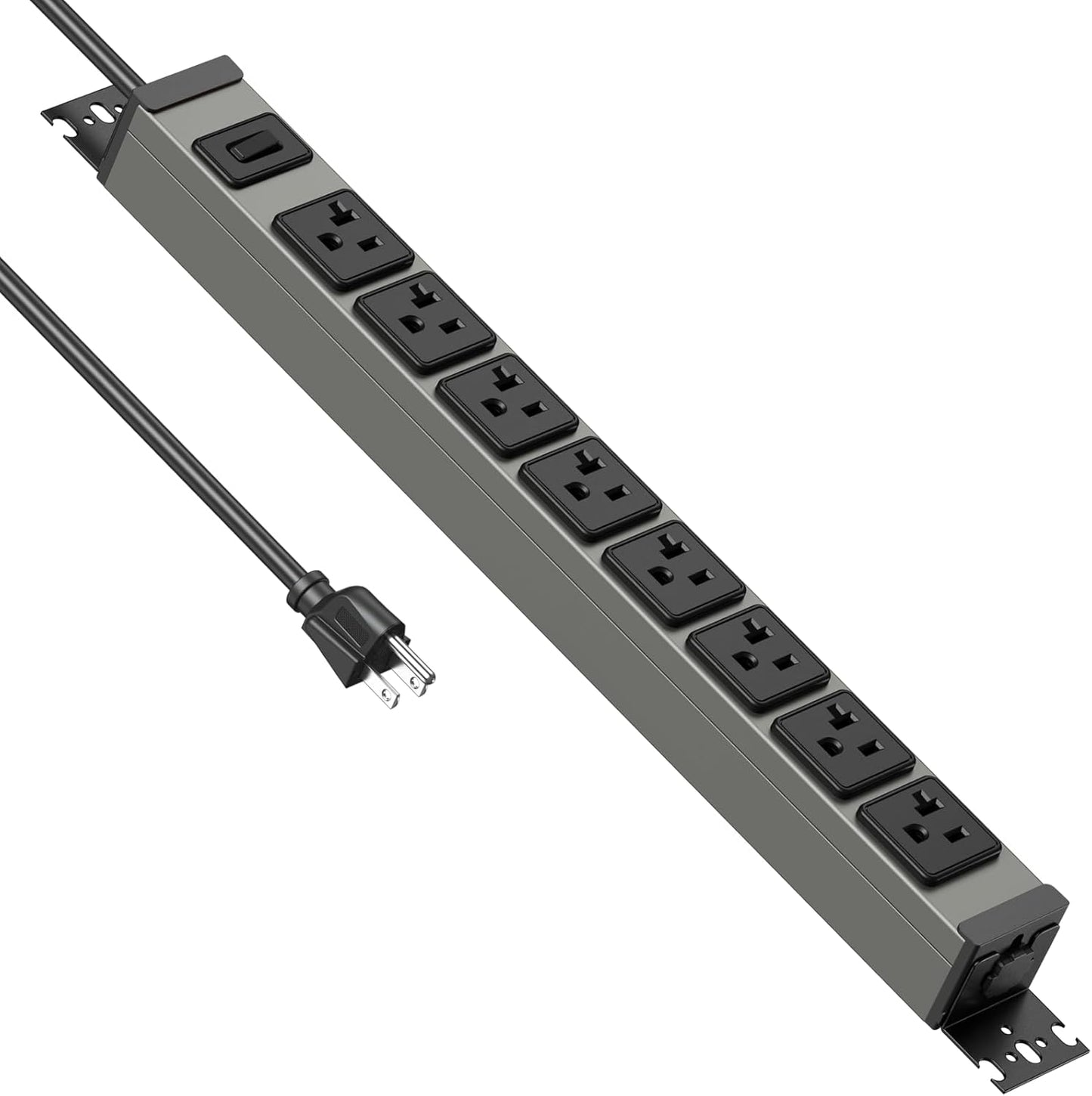 JUNNUJ Heavy Duty Power Strip Wall Mount, 20 Amp Surge Protector 1200J Metal 8 Outlet Under Desk Mounted 20A, Garage Power Bar Table Socket Industrial Outlets 6-20R T-Slot, 15FT 12AWG Extension Cord