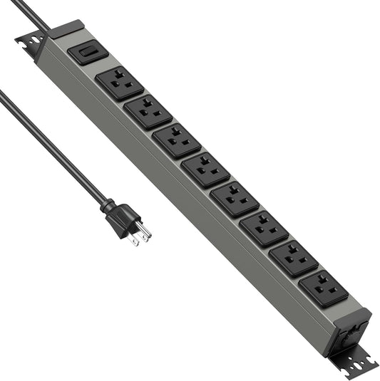 JUNNUJ Heavy Duty Power Strip Wall Mount,Magnetic Power Strip,20 Amp Surge Protector 1200J Metal 8 Outlet Under Desk,Garage Mountable Power Bar Table Socket Industrial Outlets 6-20R T-Slot,6FT 12AWG