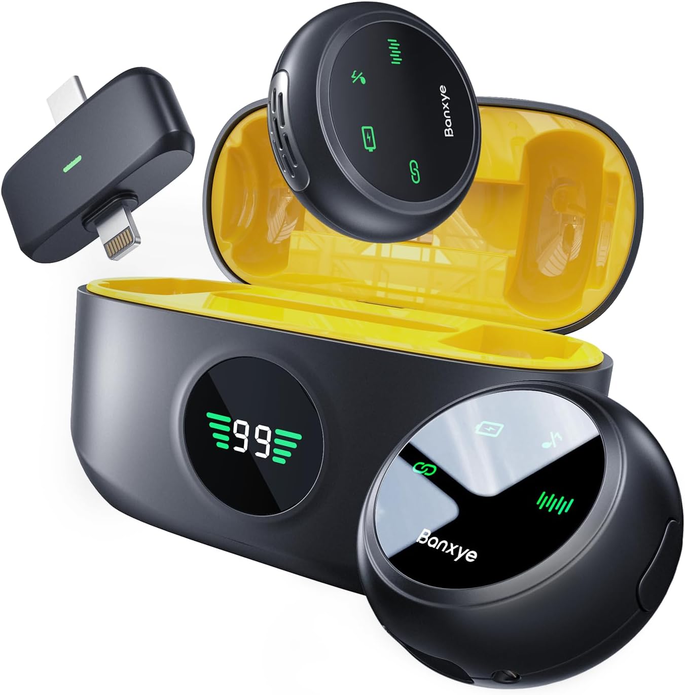 Wireless Lavalier Microphone for iPhone Android, 2in1 Magnetic & Clamp Lapel, Banxye Ultra-light 1 Click Noise Cancelling Studio Sound, Lapel Mic for Video Recording, Streaming, Youtube, Tiktok, Beige