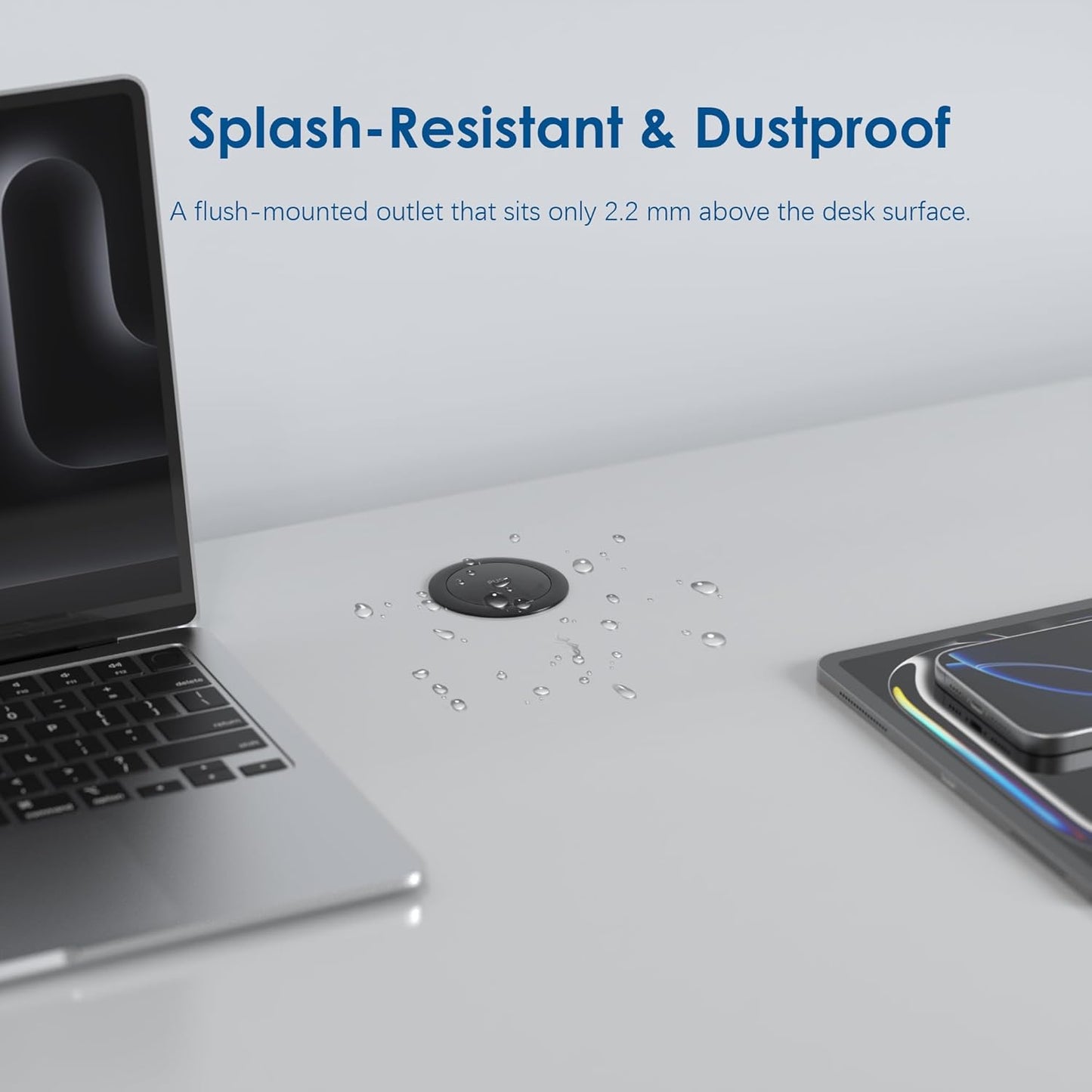 2 Inch Pop Up Outlet for Countertop,Power Grommet 2-inch Desk Wire Hole Insert,20W USB C,2 Outlets,2 USB C/1 USB A,Recessed Outlet,Desk Charging Station (Black, 6 FT Cable)