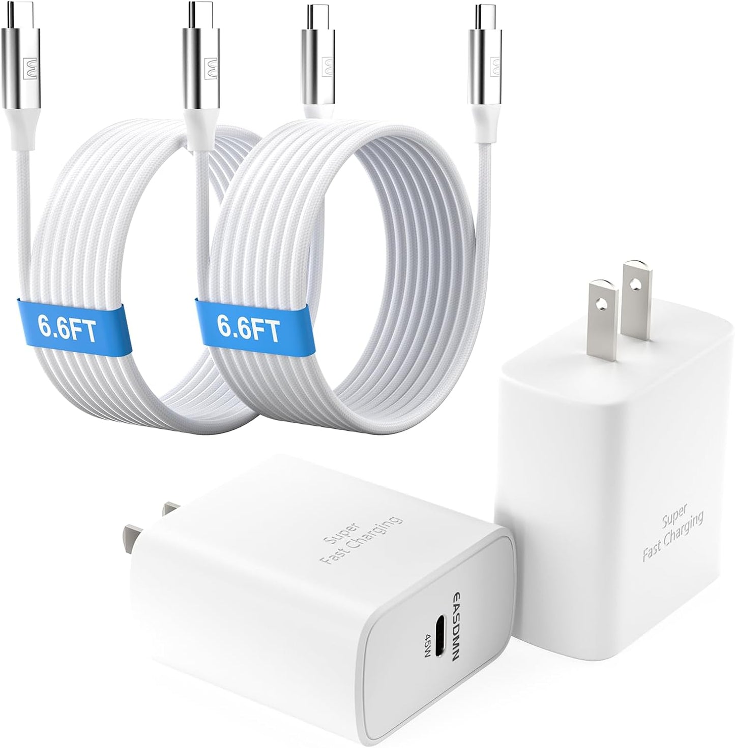 45W Super Fast Charger Type C, [2 Pack] 45 Watt USB-C Charger PD/PPS Wall Charging Block for Samsung Galaxy S25 Ultra/S24/S23 Ultra/S23+/S22 Ultra/S22+/S20 Ultra, Tab S8(White, with 2X 6.6ft Cable)