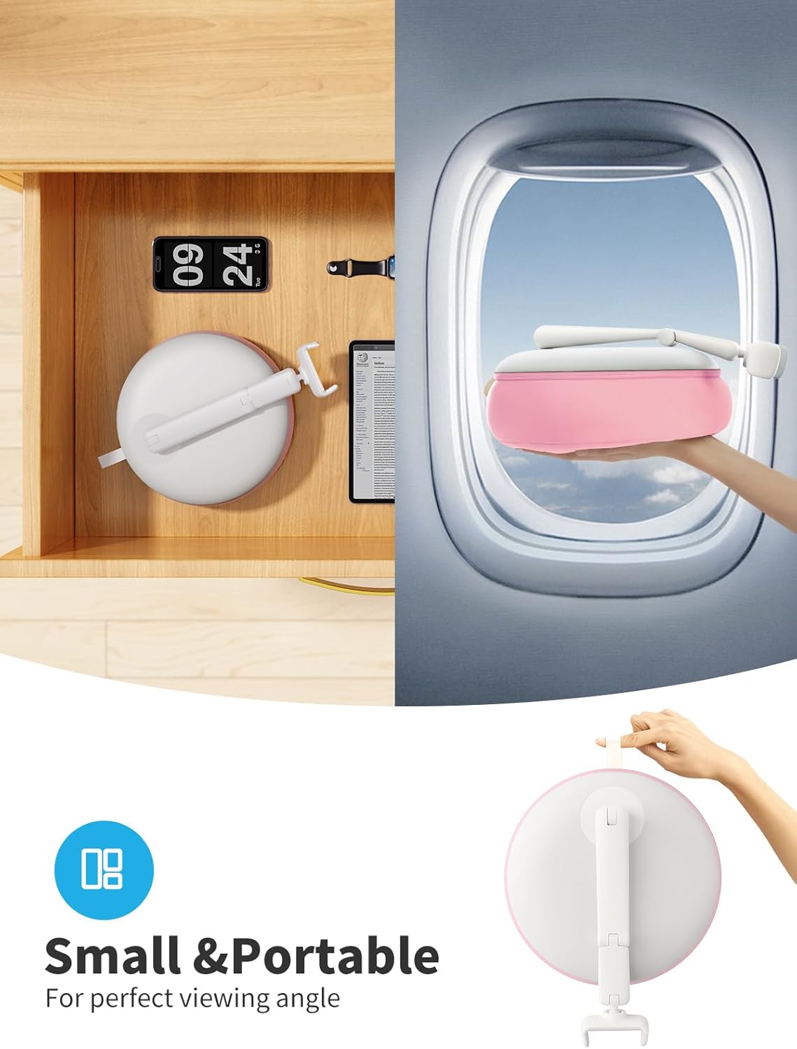 SAIJI Cell Phone Pillow Holder mini iPhone Stand for Bed, Upgraded mini Angle & Height Adjustable Phone Pillow Stand for Watching Video On Bed/Sofa/Lap, Fit for 4.7"-7.0" Device (Pink)