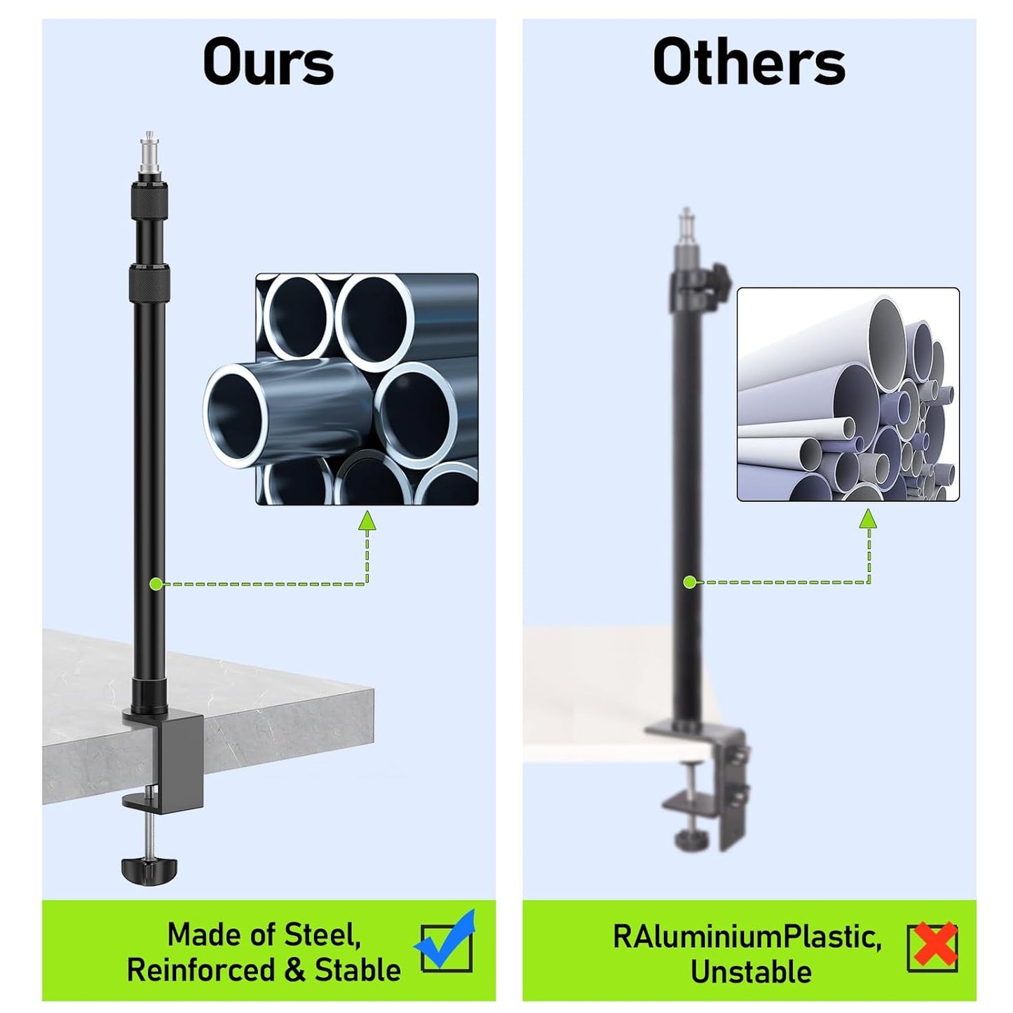 2 Pack Desk Mount with 1/4" & 3/8" Screws, Ball Head, 17-41" Adjustable Aluminum Stand, for DSLR & Ring Light