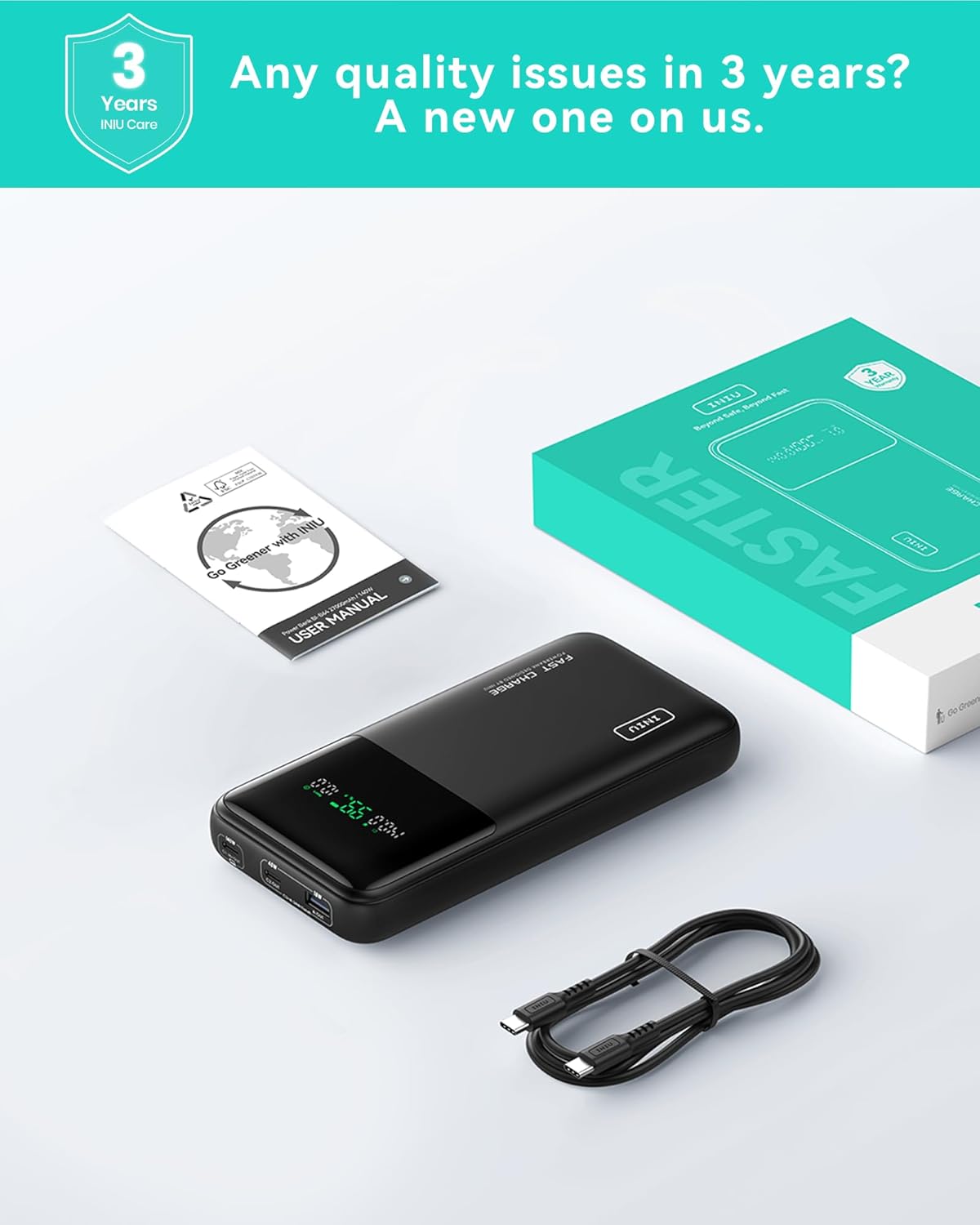 INIU 140W Power Bank, 27000mAh High Capacity Laptop Portable Charger, USB C in&Out Tablet Powerbank, Digital Display Phone Charger, Travel Charger Compatible with iPhone 16, iPad, MacBook, Laptop etc.