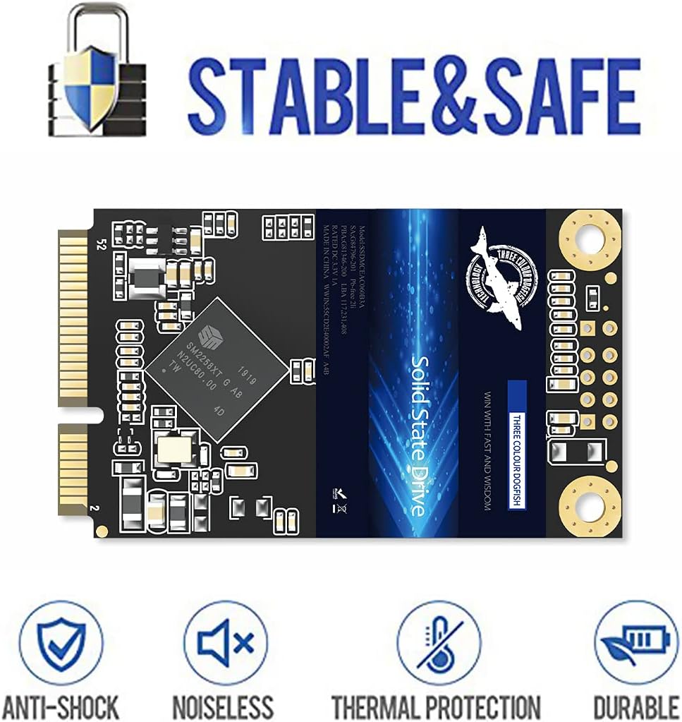 Dogfish mSATA SSD 64GB 3D NAND MLC SATA III 6 Gb/s, mSATA (30x50.9mm) Internal Solid State Drive - Compatible with Desktop PC Laptop - (MSATA 64GB)