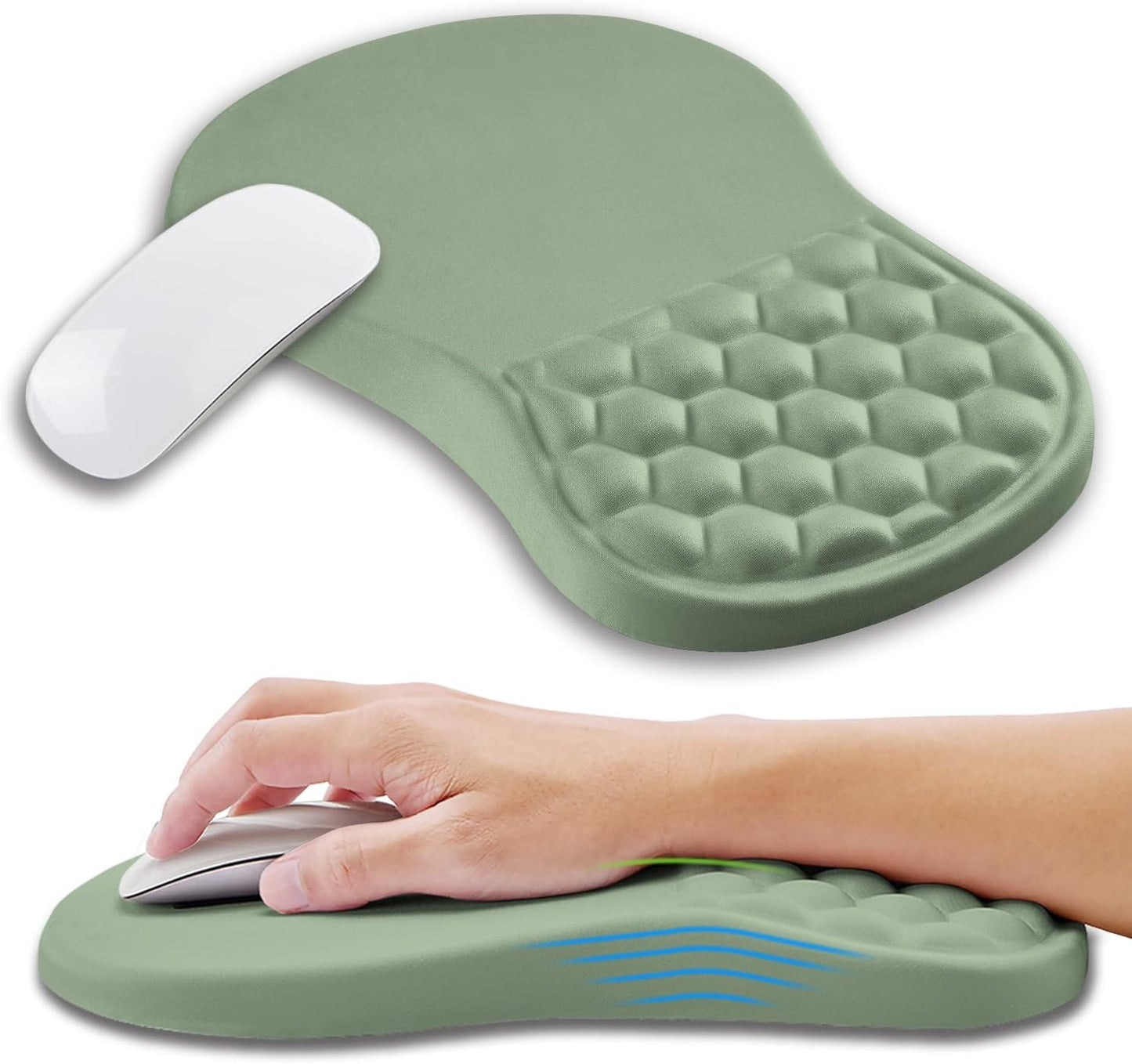 Ergonomic Mouse Pad Wrist Support with Memory Foam Massage Bulge, Carpal Tunnel Pain Relief Mousepad Wrist Rest for Mouse(12x8 inch, Light Green)