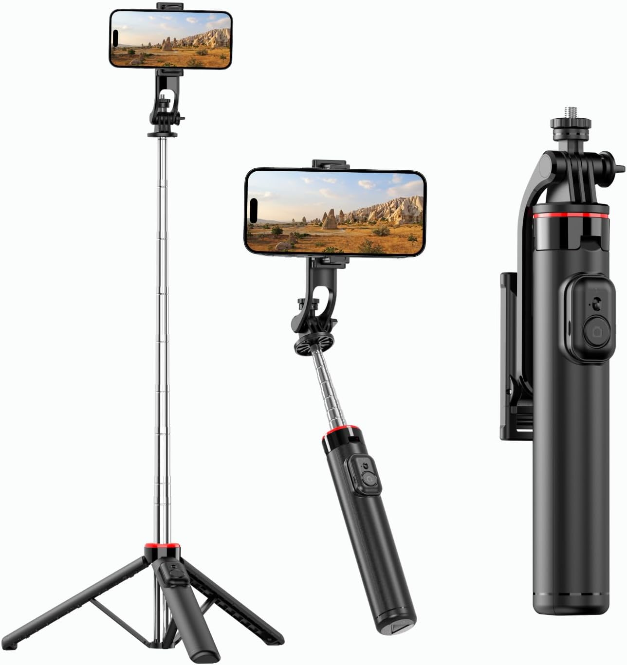 C13 52" Selfie Stick Tripod for iPhone Android, Portable Phone Stand with Wireless Remote, Extendable Travel Stand for Vlogging, Video Recording, Live Streaming，Group Photos