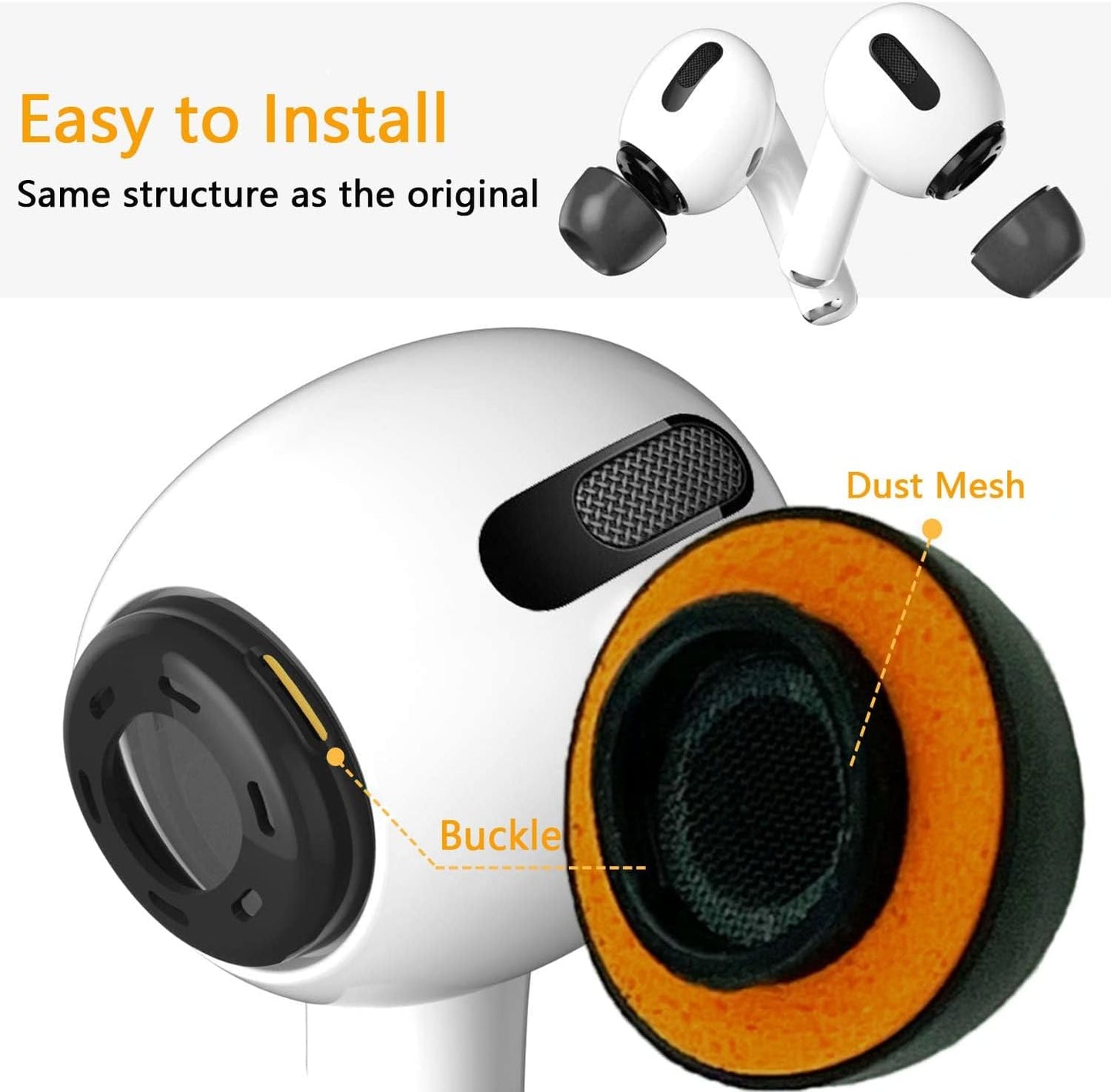 Airpod Pro Ear Tip Memory Foam & Silicone Hybrid Ear Tips, Perfect Noise Reduction, Stays in Your Ears, Ultra-Comfort, Anti-Slip Eartips, Fit in The Charging Case (Black, Assorted S/M/L)