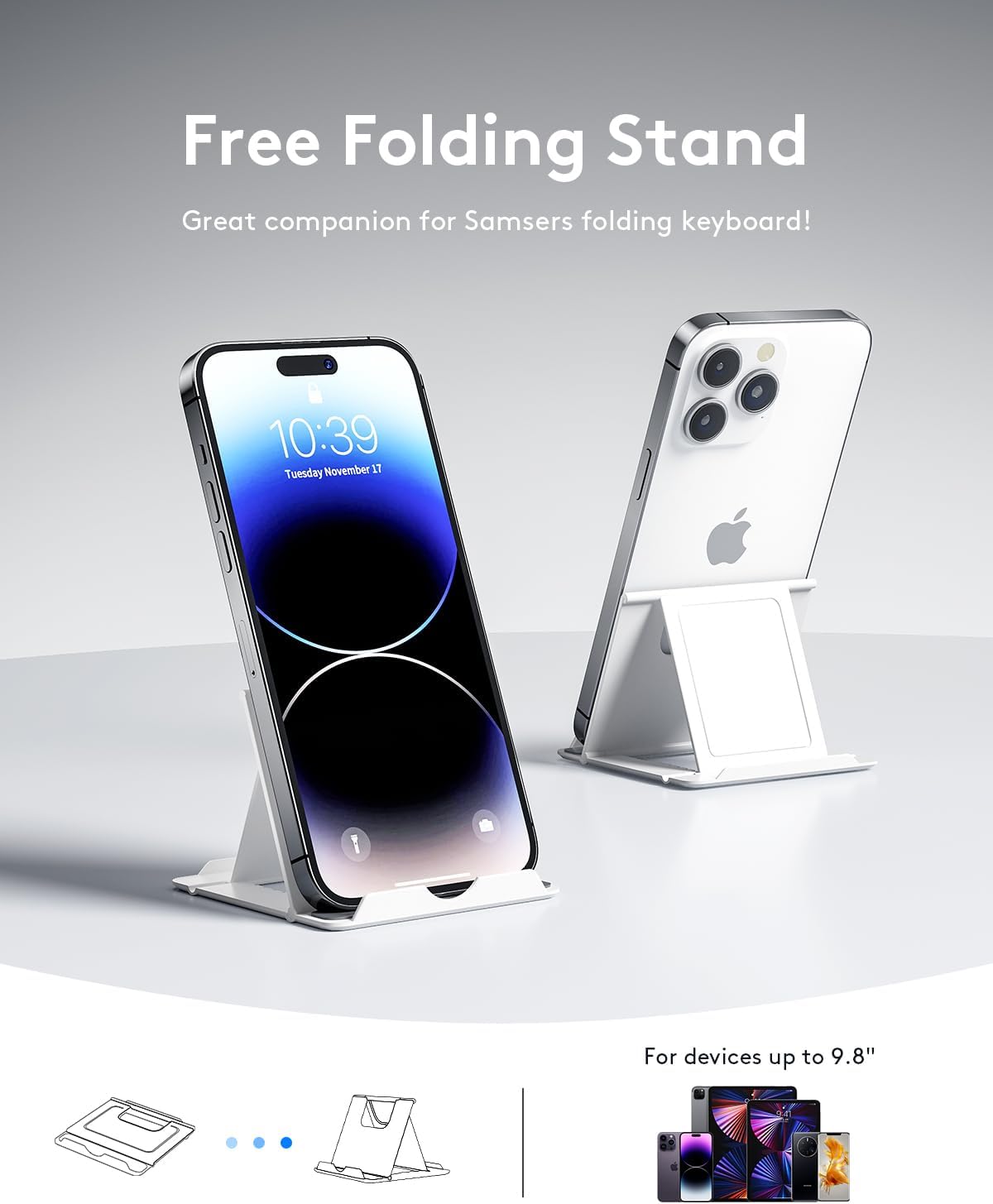 Samsers Bluetooth Foldable Keyboard, Wireless Portable Folding Keyboard, Full-Size Ultra-Slim Rechargeable Connect Up to 3 Devices for iOS Android Windows Phone Tablet and Laptop, Purple