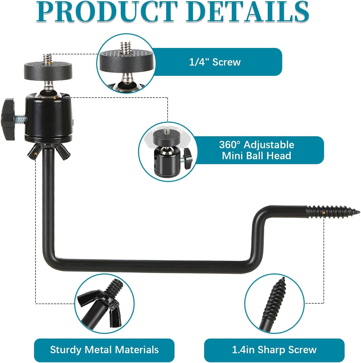 Trail Camera Mount, 4 Pcs Trail Camera Holder with 1/4 in Screw,Hunting Accessories,360° Adjustable Tree Screw Mounting Bracket for Game Cameras, Solar Panels, etc, Easy to Install & Heavy Duty