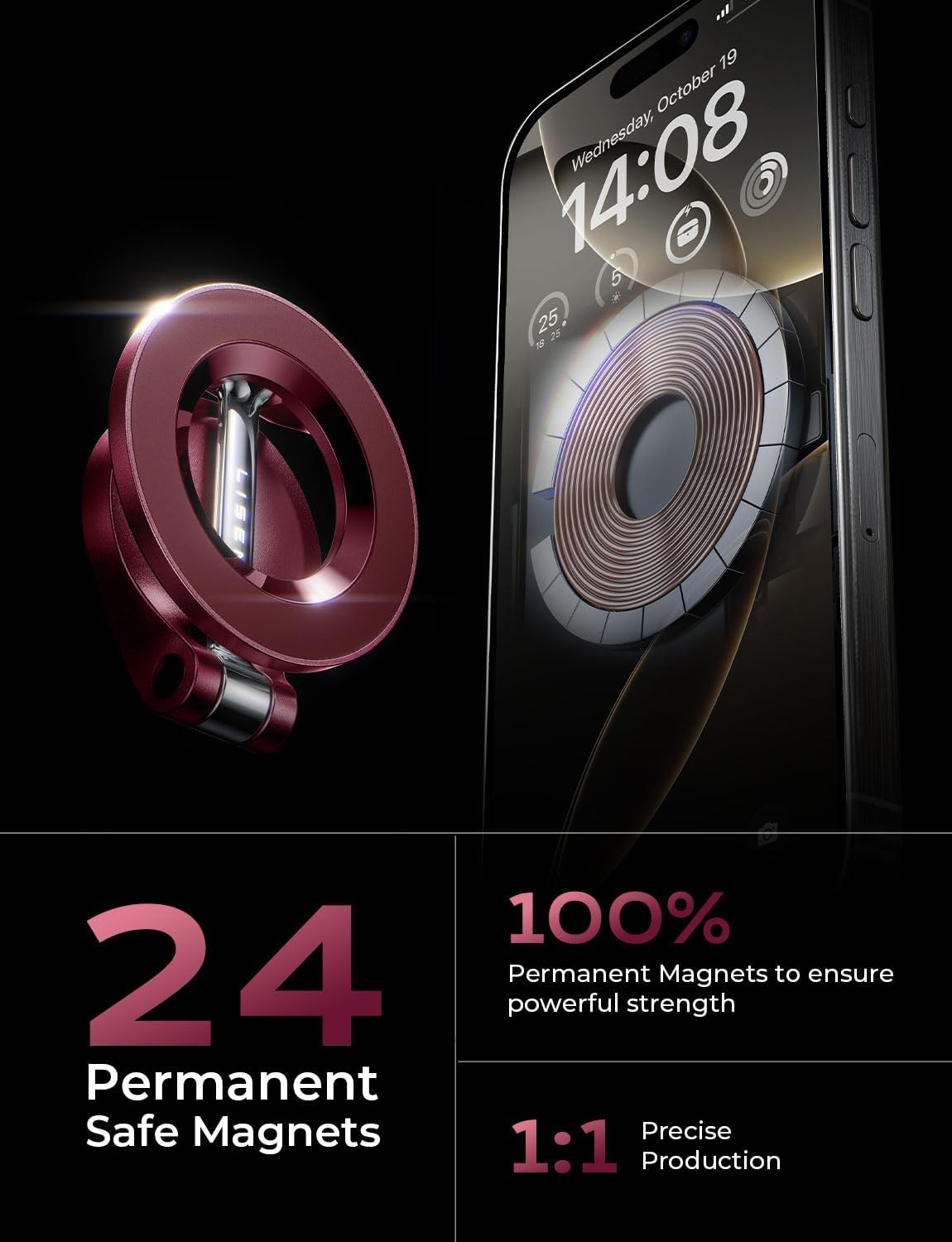 LISEN for Magsafe Car Mount, Ultra Magnetic Dashboard Phone Holder, Car Accessories for iPhone 16 Pro Max,Gifts for Men Women Him Her, Fit for iPhone16 Pro/Pro Max 15 14 13 12, Velvet Rouge